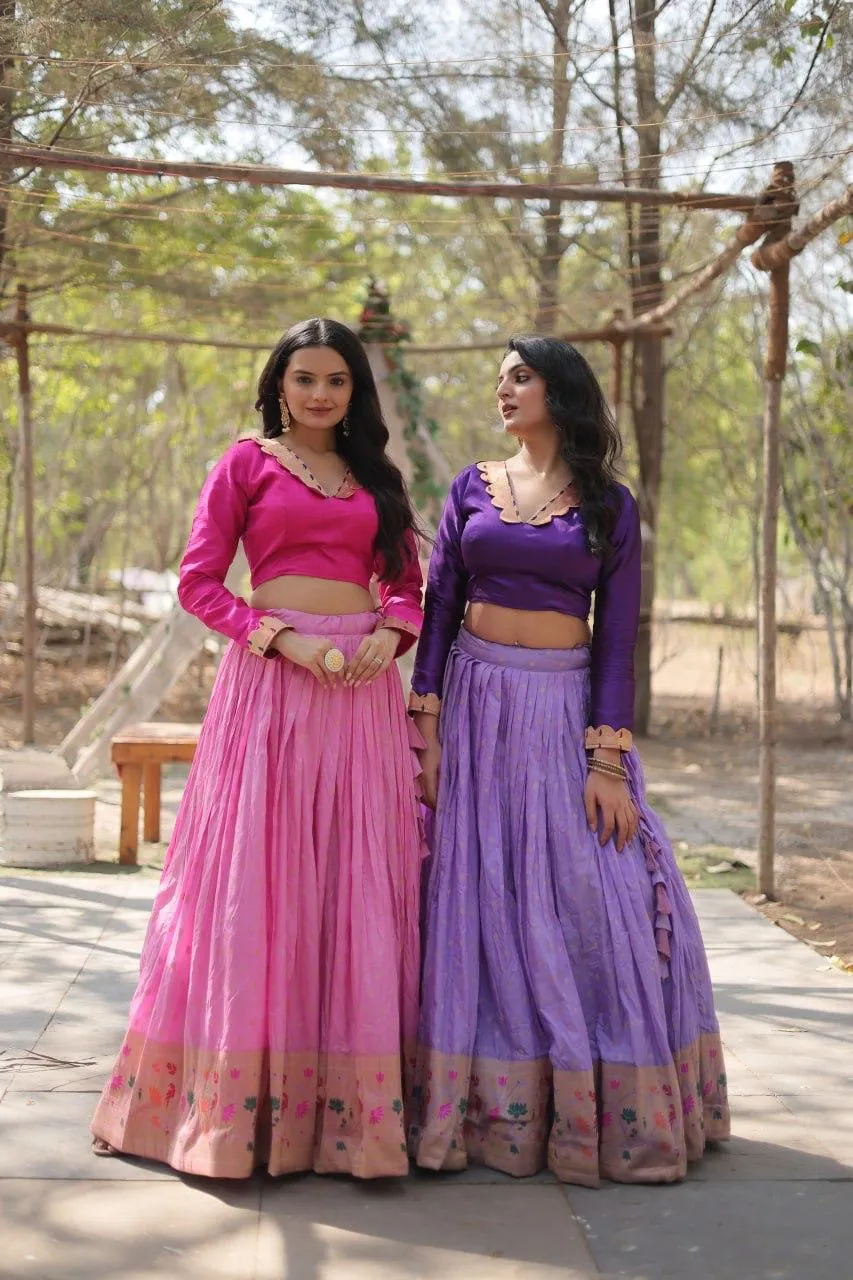 Purple Kalamkari Jacquard Festive Lehenga