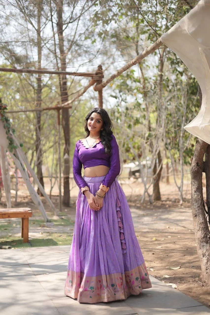 Purple Kalamkari Jacquard Festive Lehenga