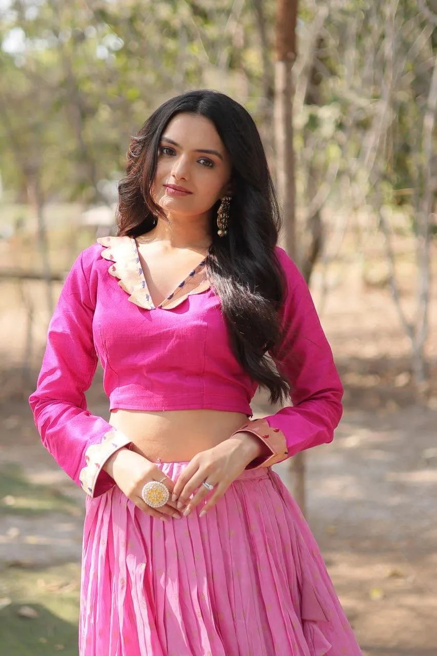 Readymade Pink Kalamkari Lehenga