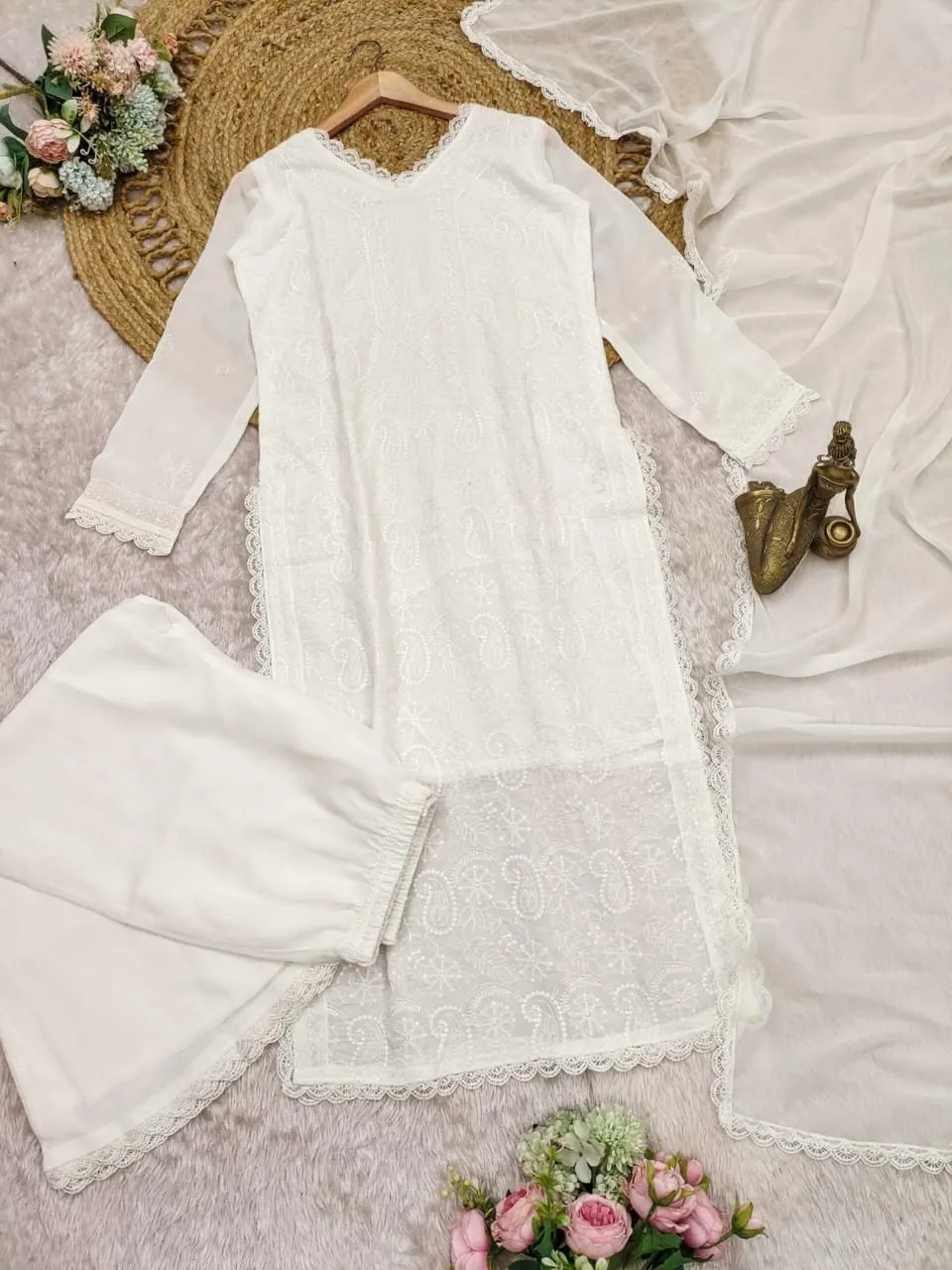 Stylish Chikankari Kurti with Long Top