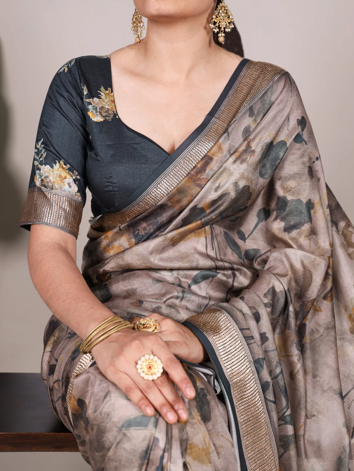 Tussar Silk Floral Printed Saree