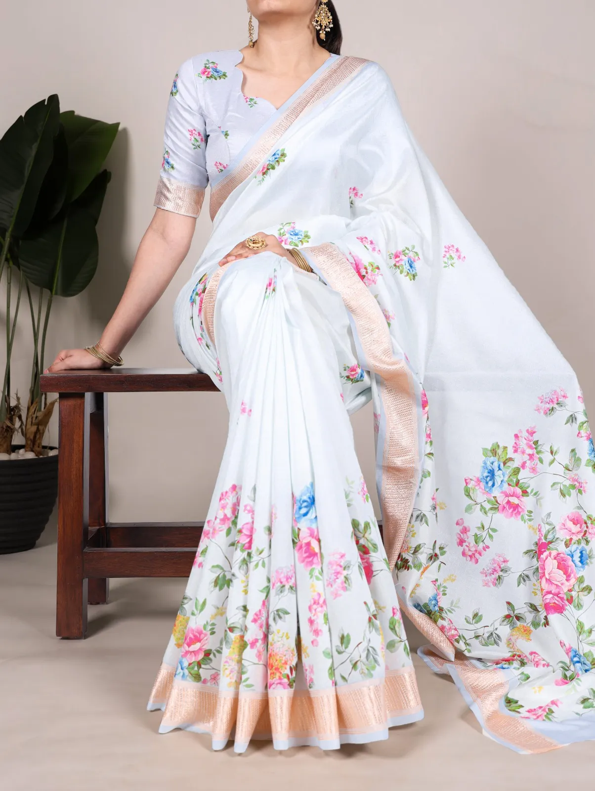 Tussar Silk Floral Printed Saree