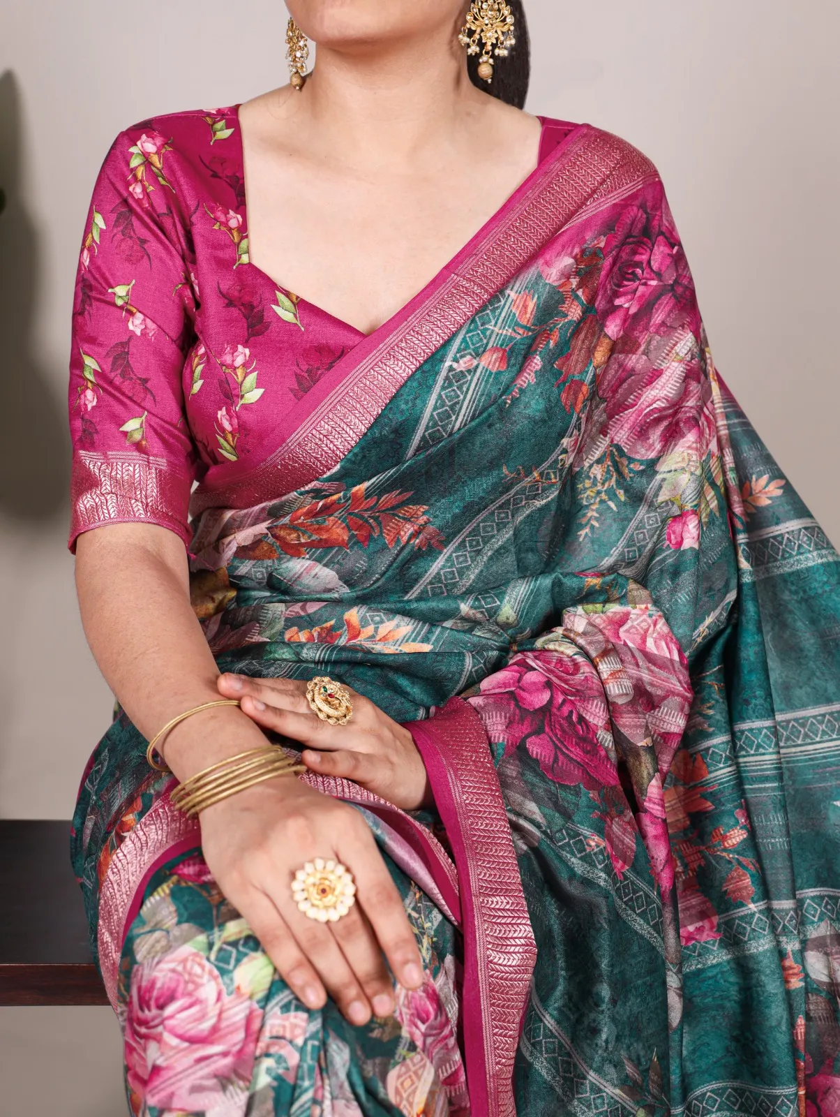 Tussar Silk Floral Printed Saree