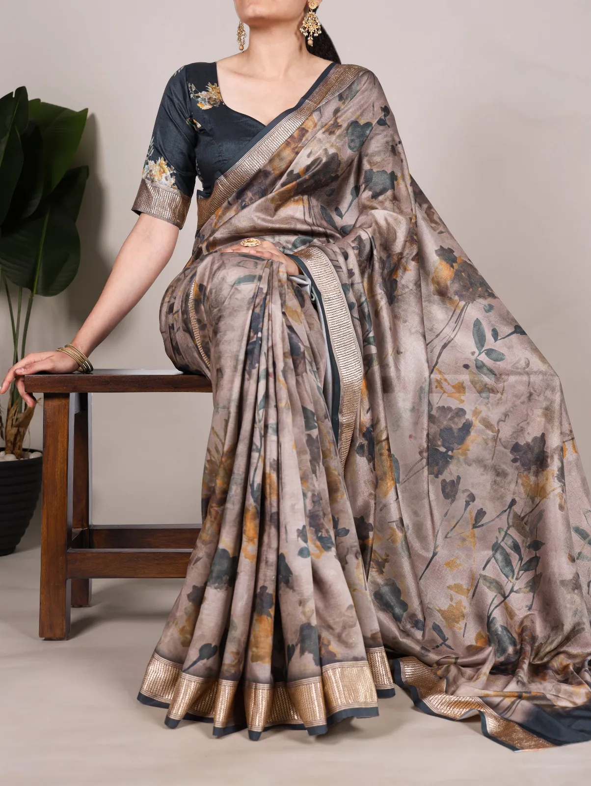 Tussar Silk Floral Printed Saree