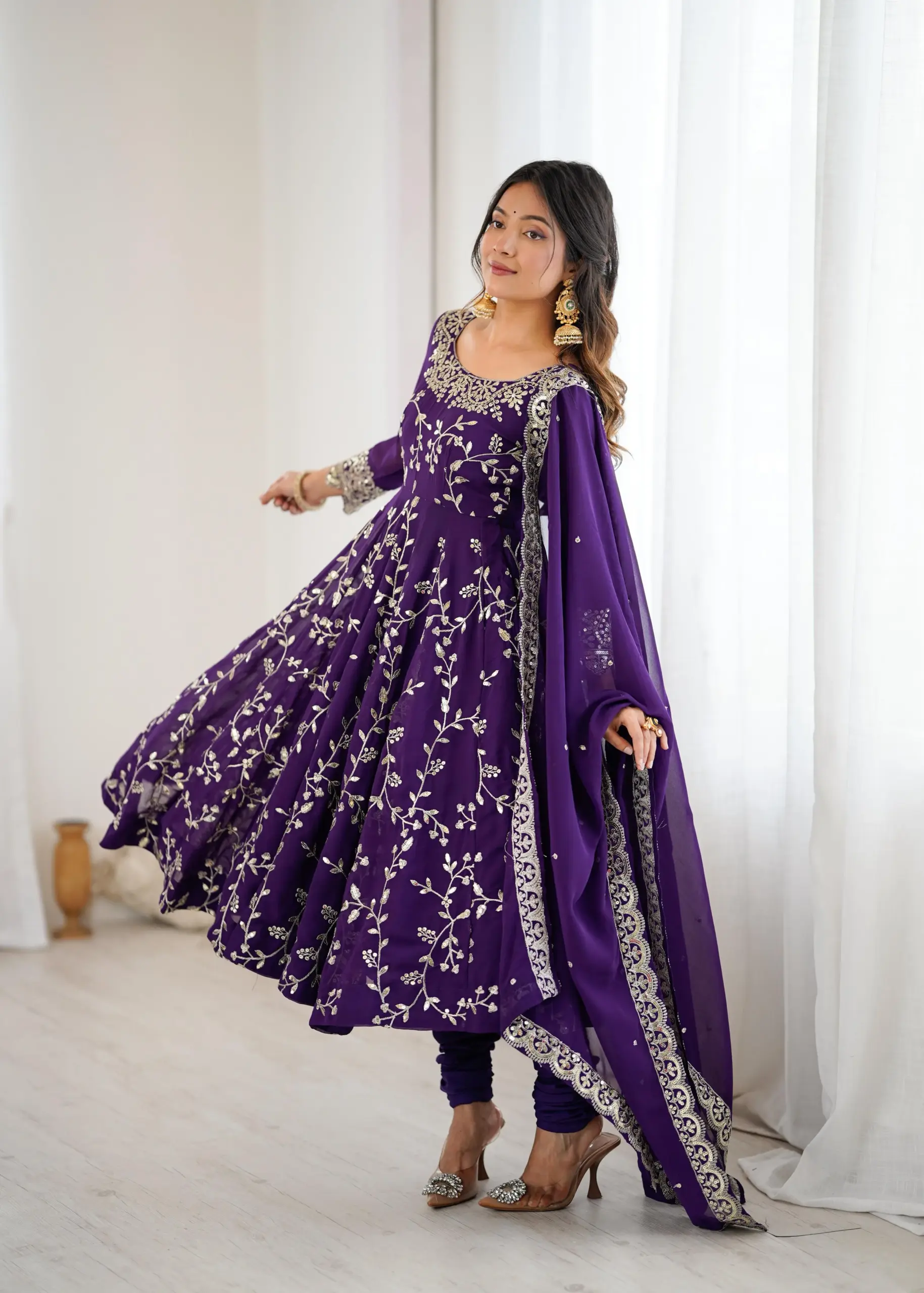 Wedding Wear Purple Anarkali Suit with churidar