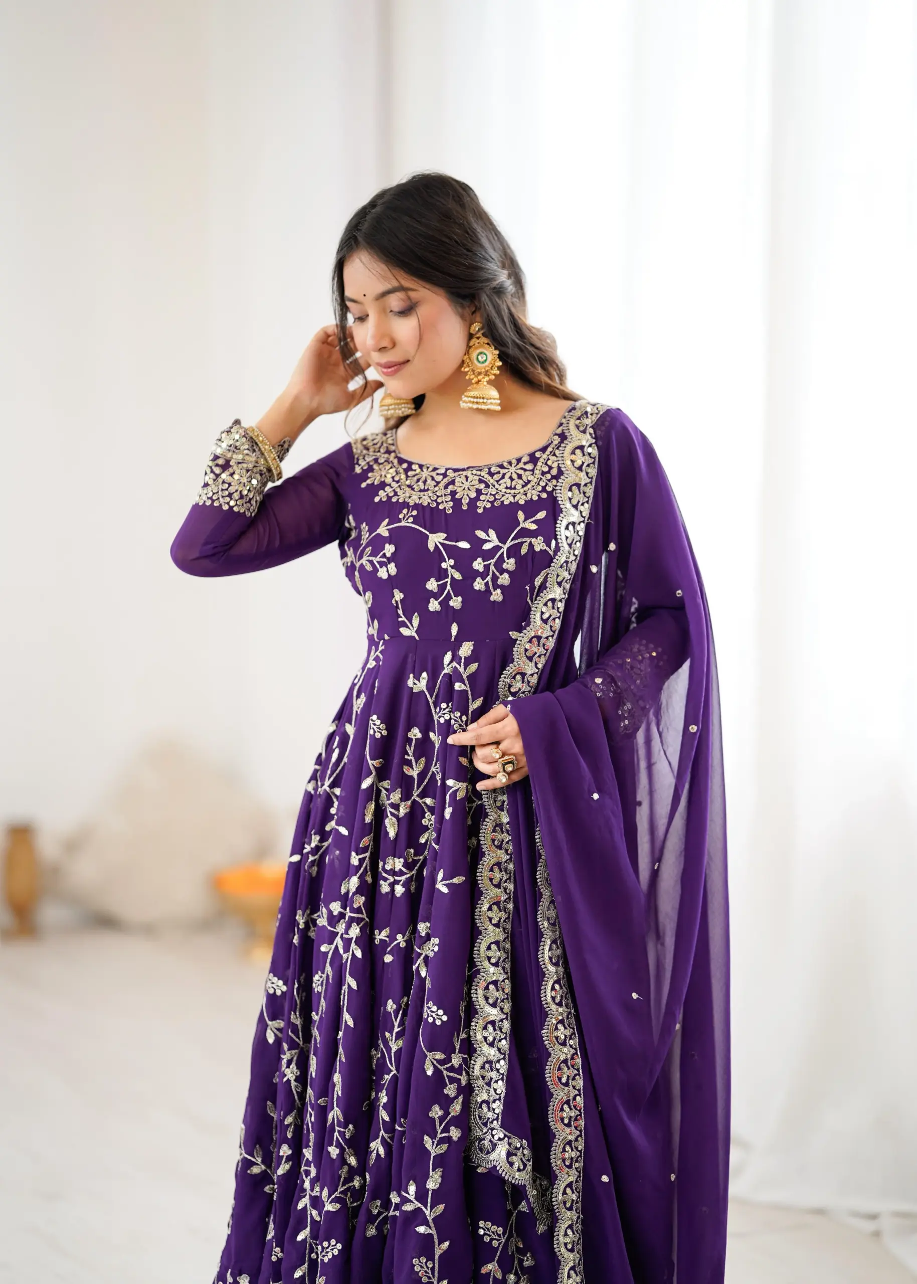 Wedding Wear Purple Anarkali Suit with churidar