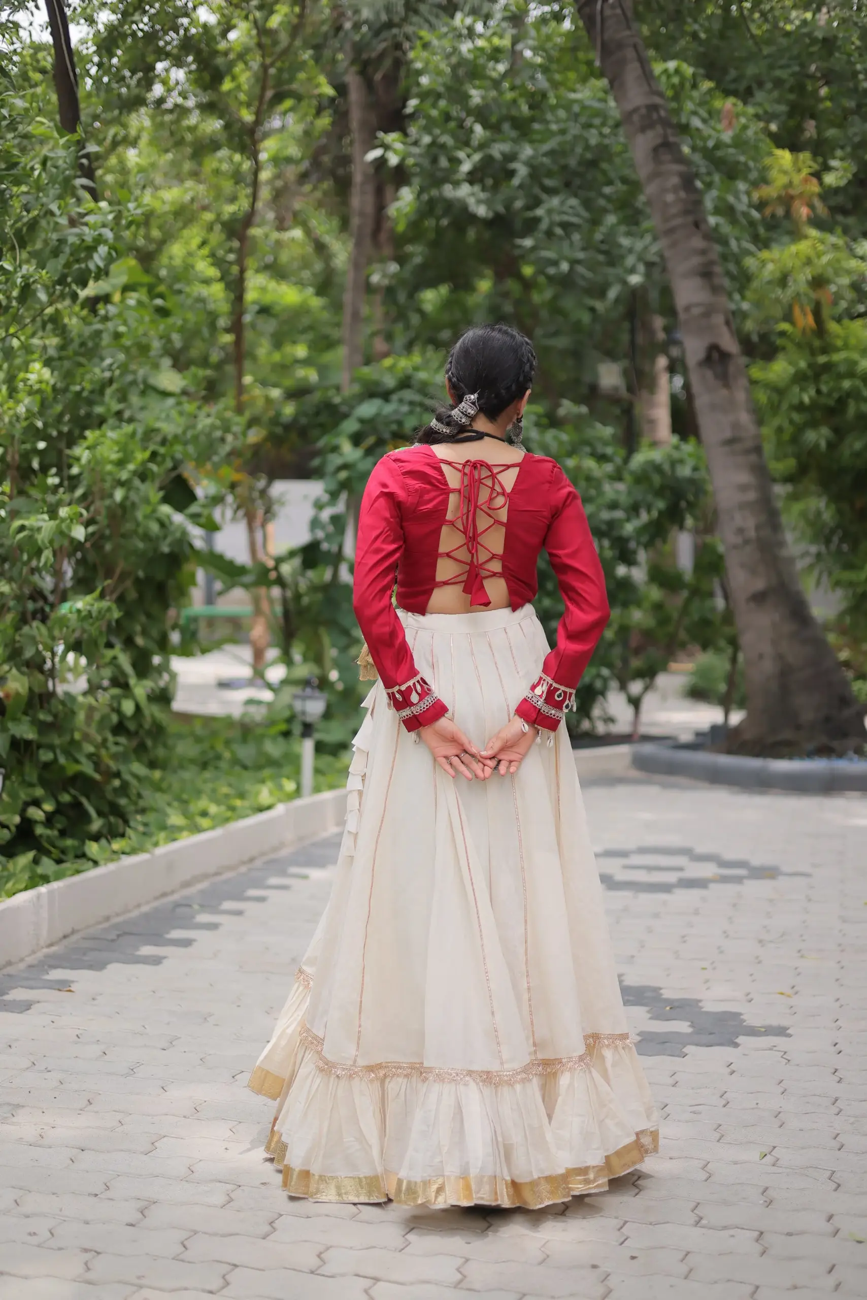 White Chaniya With Traditional kutchi Work Blouse