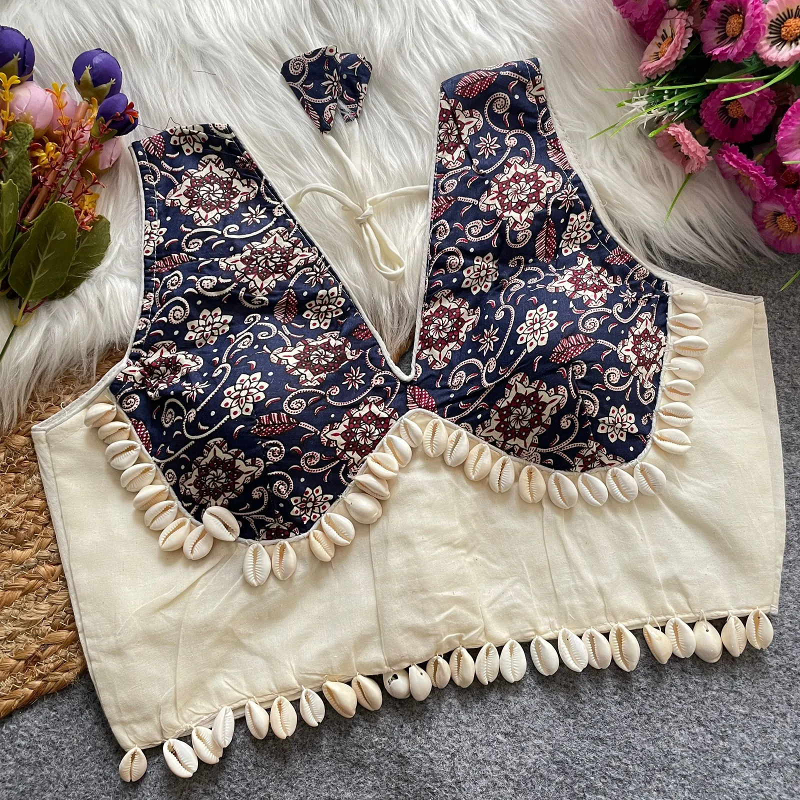 Ajrakh Printed Kodi work Blouse