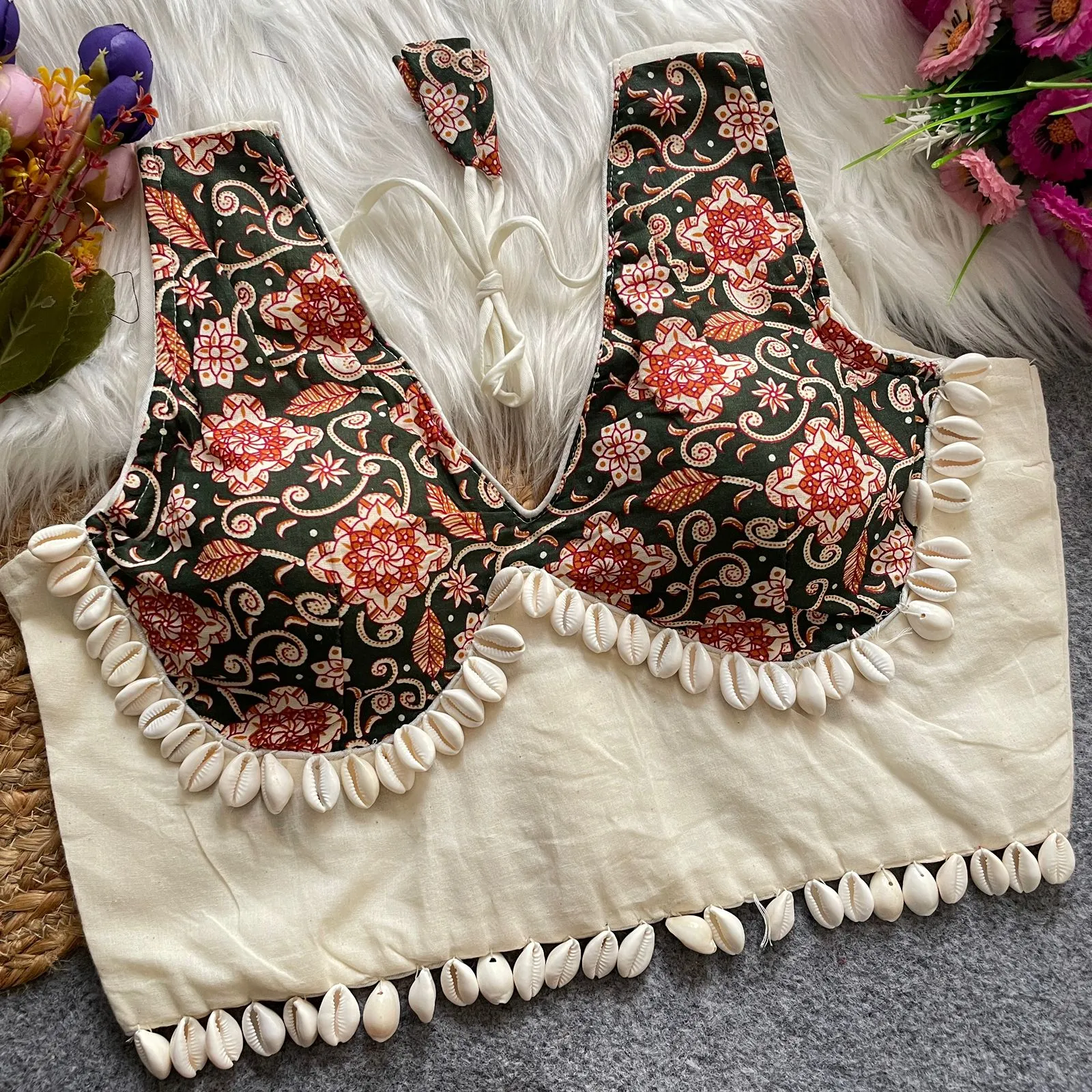 Ajrakh Printed Kodi work Blouse