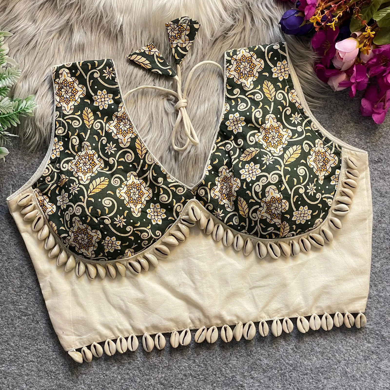 Ajrakh Printed Kodi work Blouse