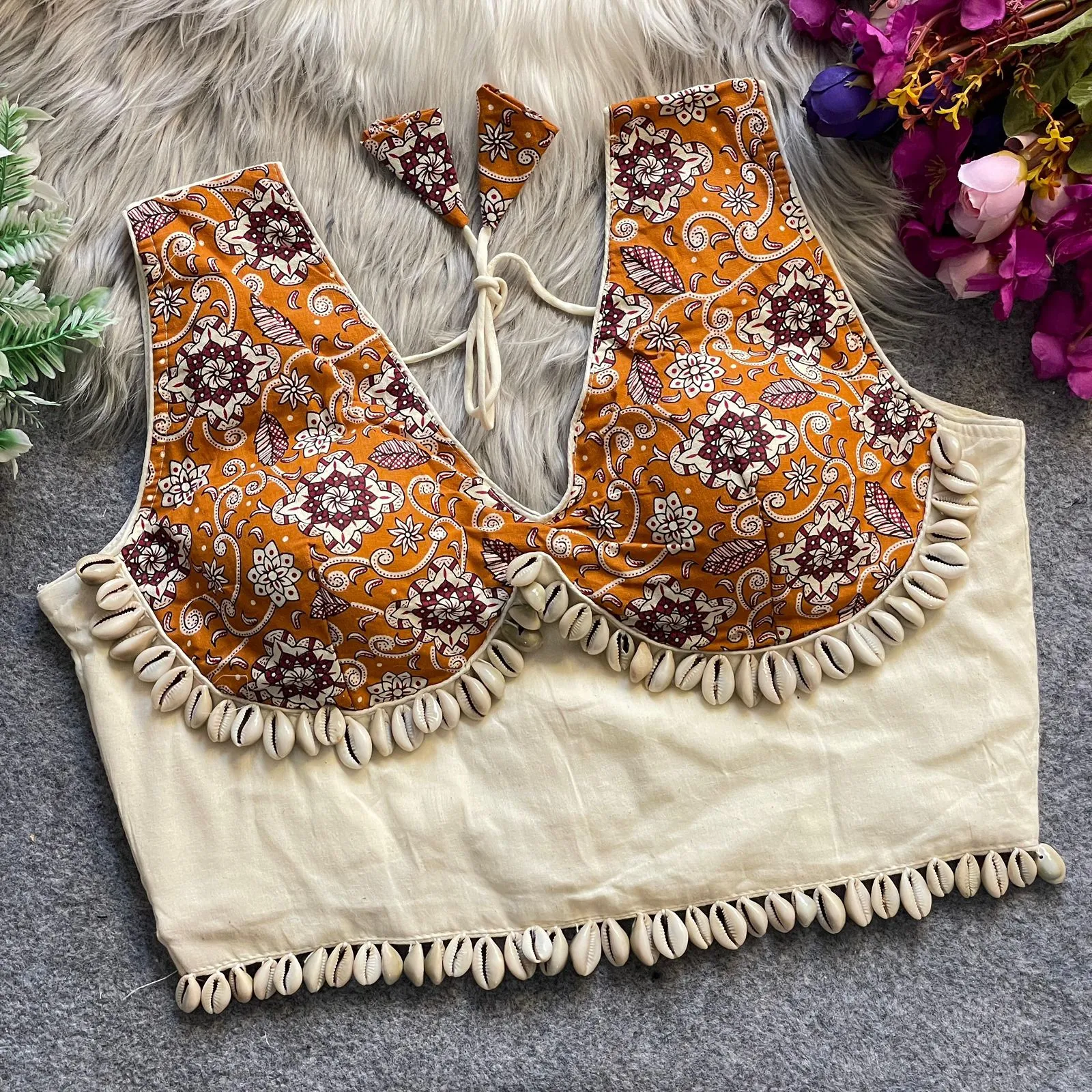 Ajrakh Printed Kodi work Blouse