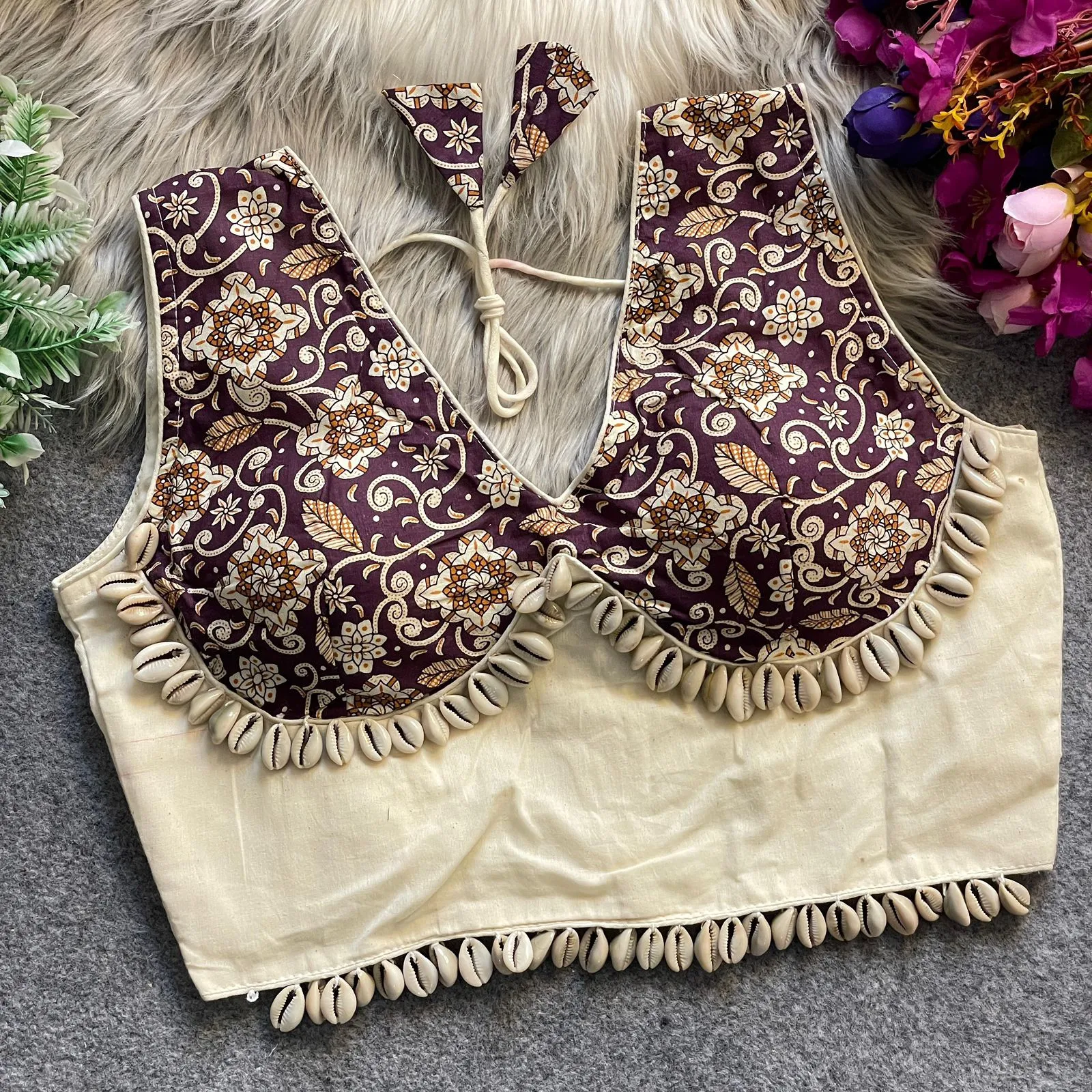 Ajrakh Printed Kodi work Blouse