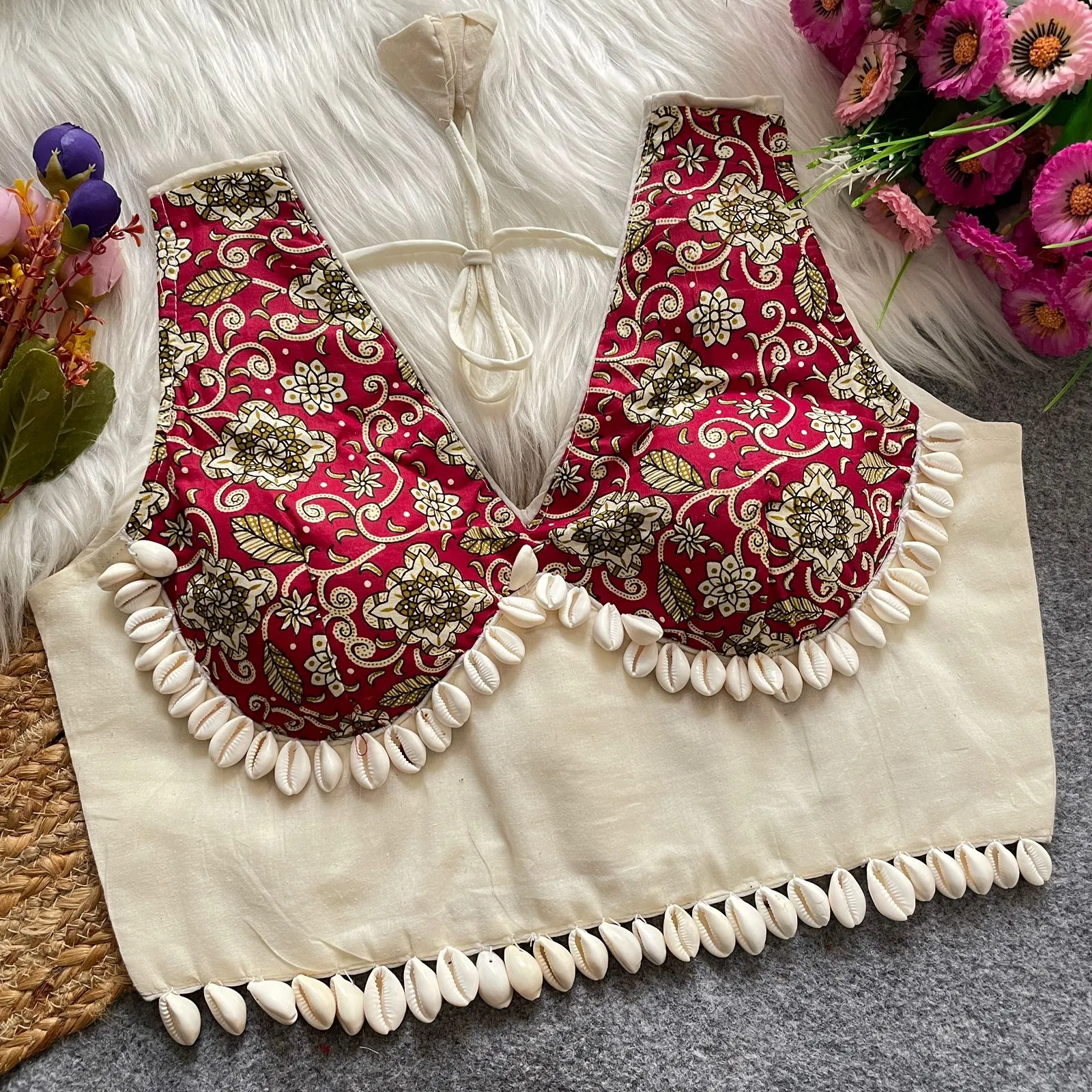 Ajrakh Printed Kodi work Blouse