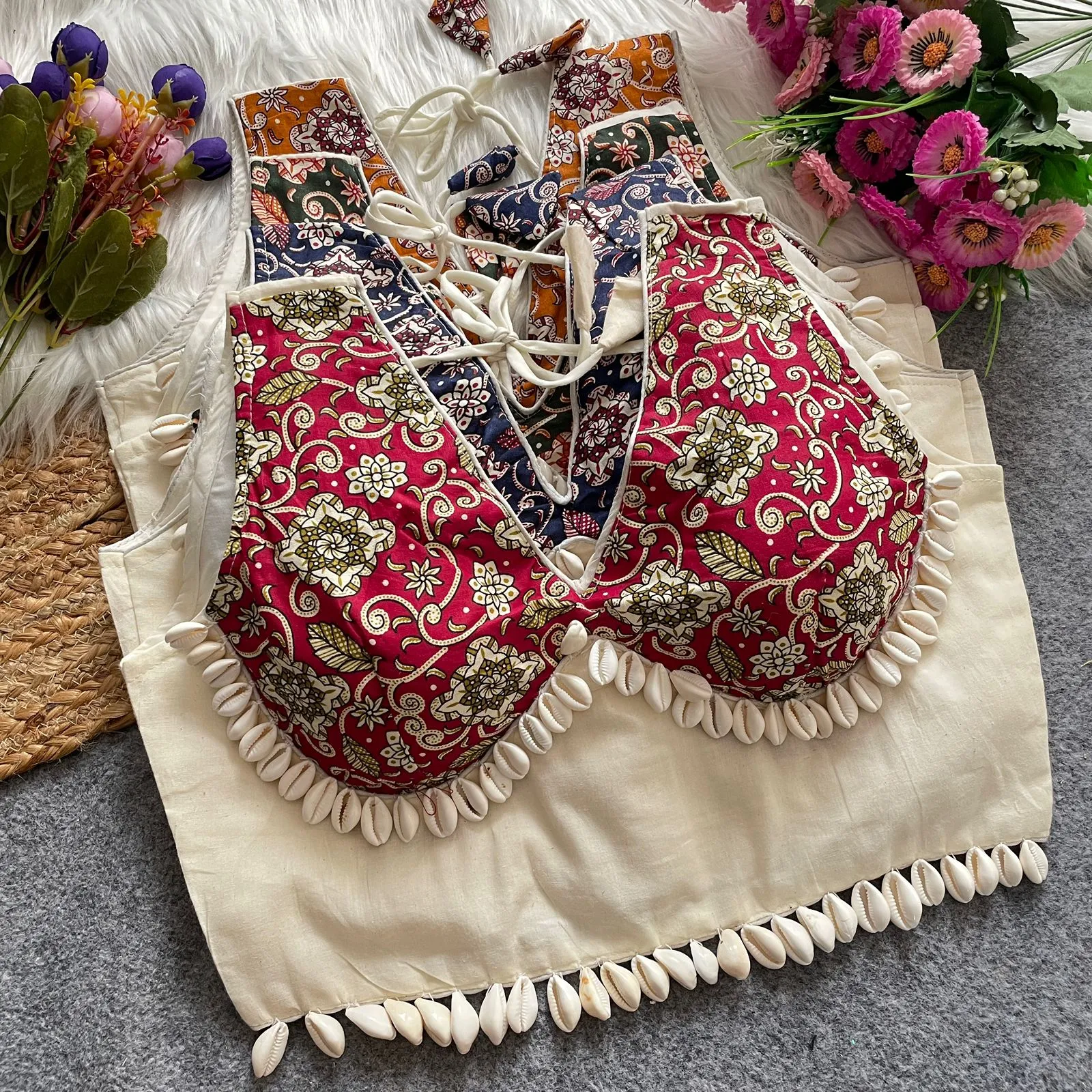 Ajrakh Printed Kodi work Blouse