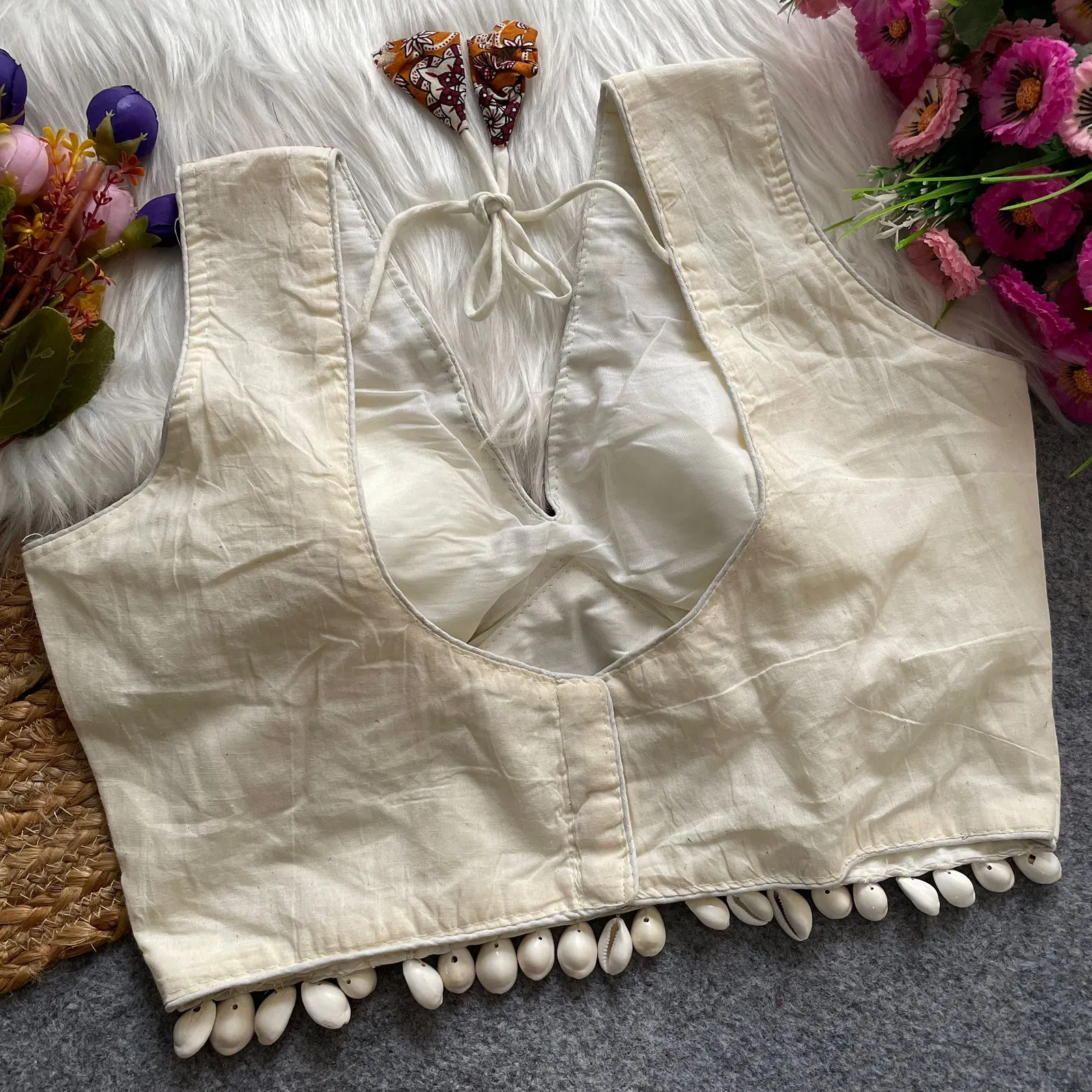 Ajrakh Printed Kodi work Blouse