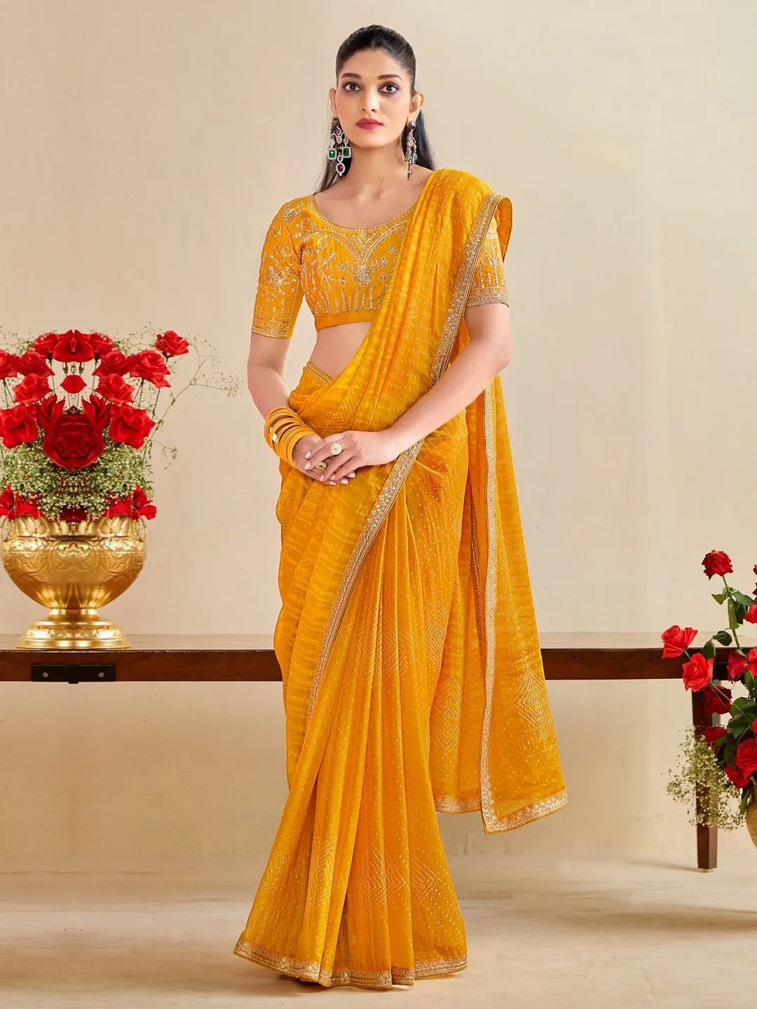 Bandhani Saree with Embroidery Blouse