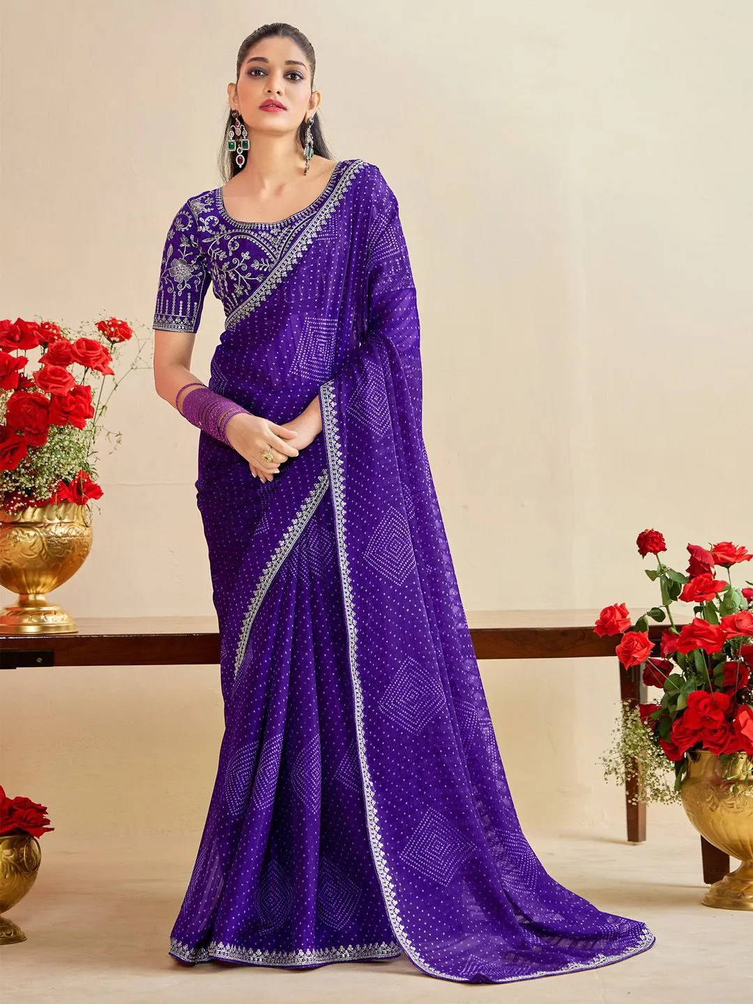 Bandhani Saree with Embroidery Blouse