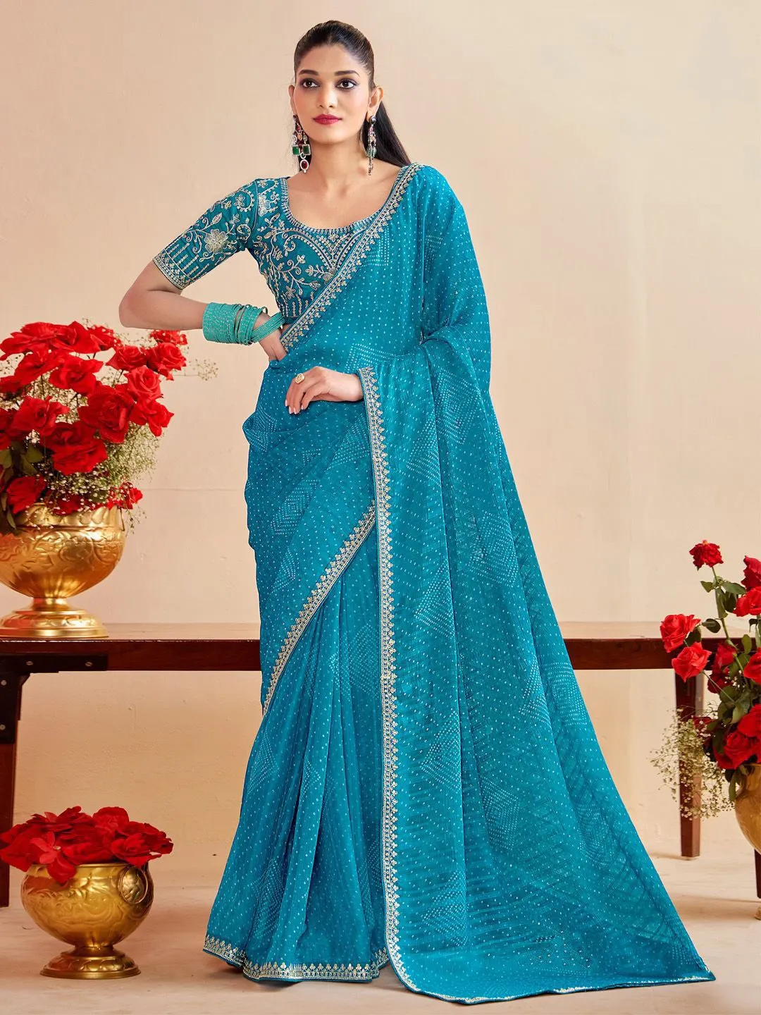 Bandhani Saree with Embroidery Blouse