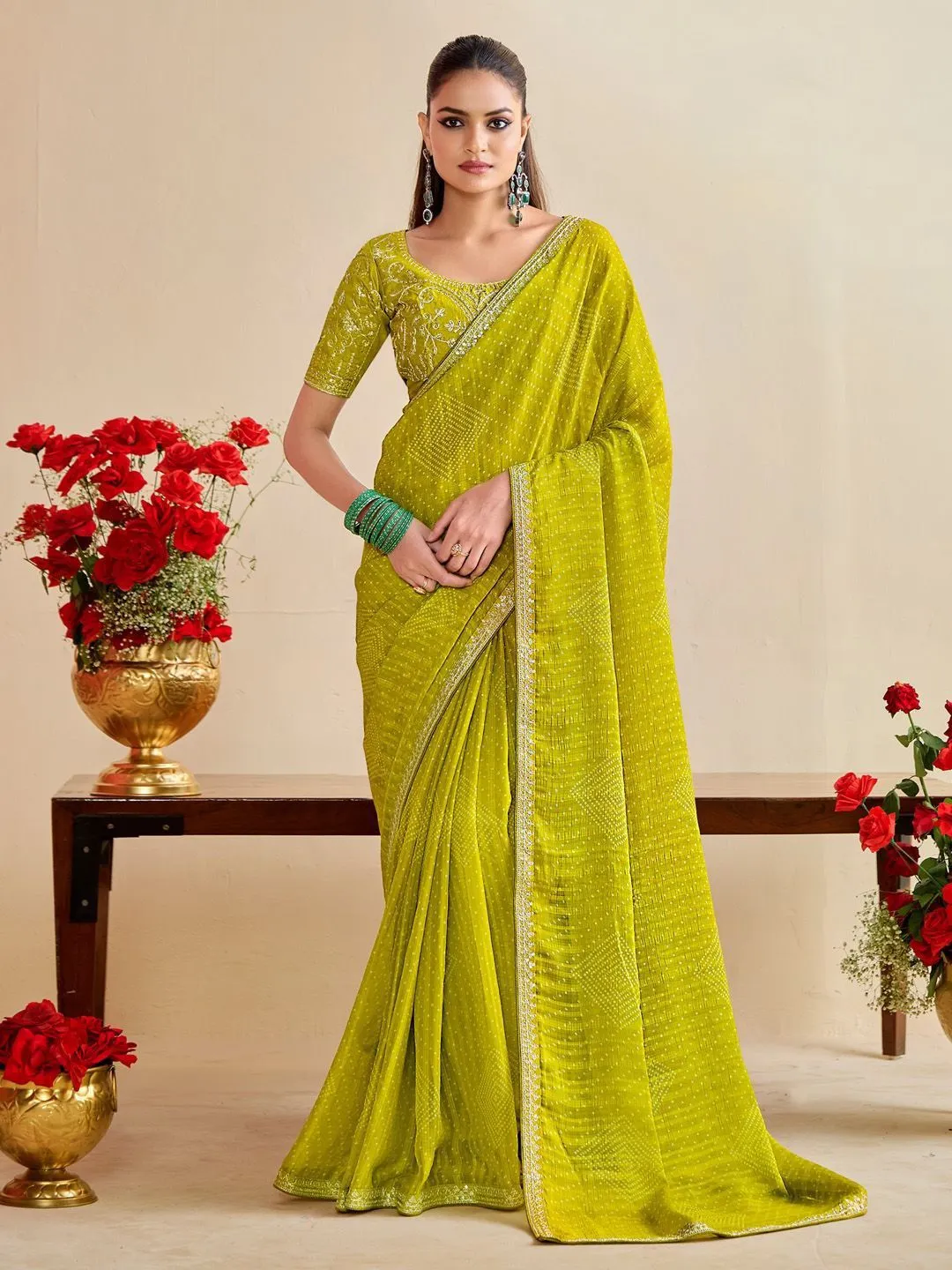 Bandhani Saree with Embroidery Blouse