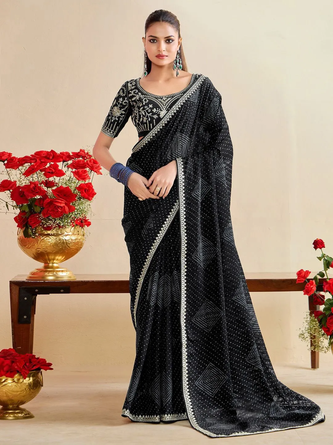 Bandhani Saree with Embroidery Blouse