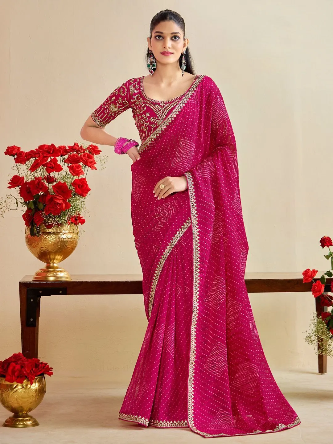 Bandhani Saree with Embroidery Blouse