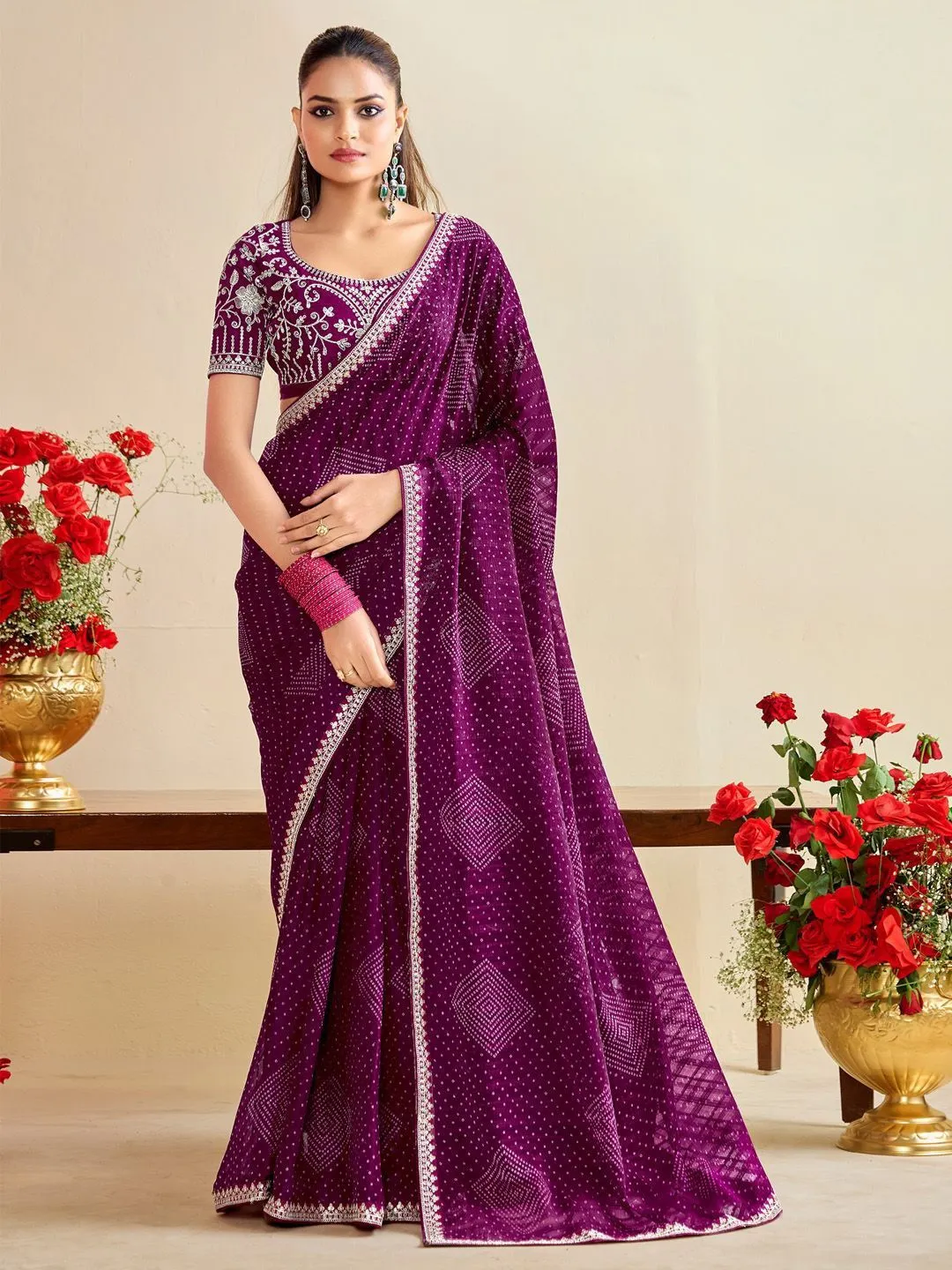 Bandhani Saree with Embroidery Blouse
