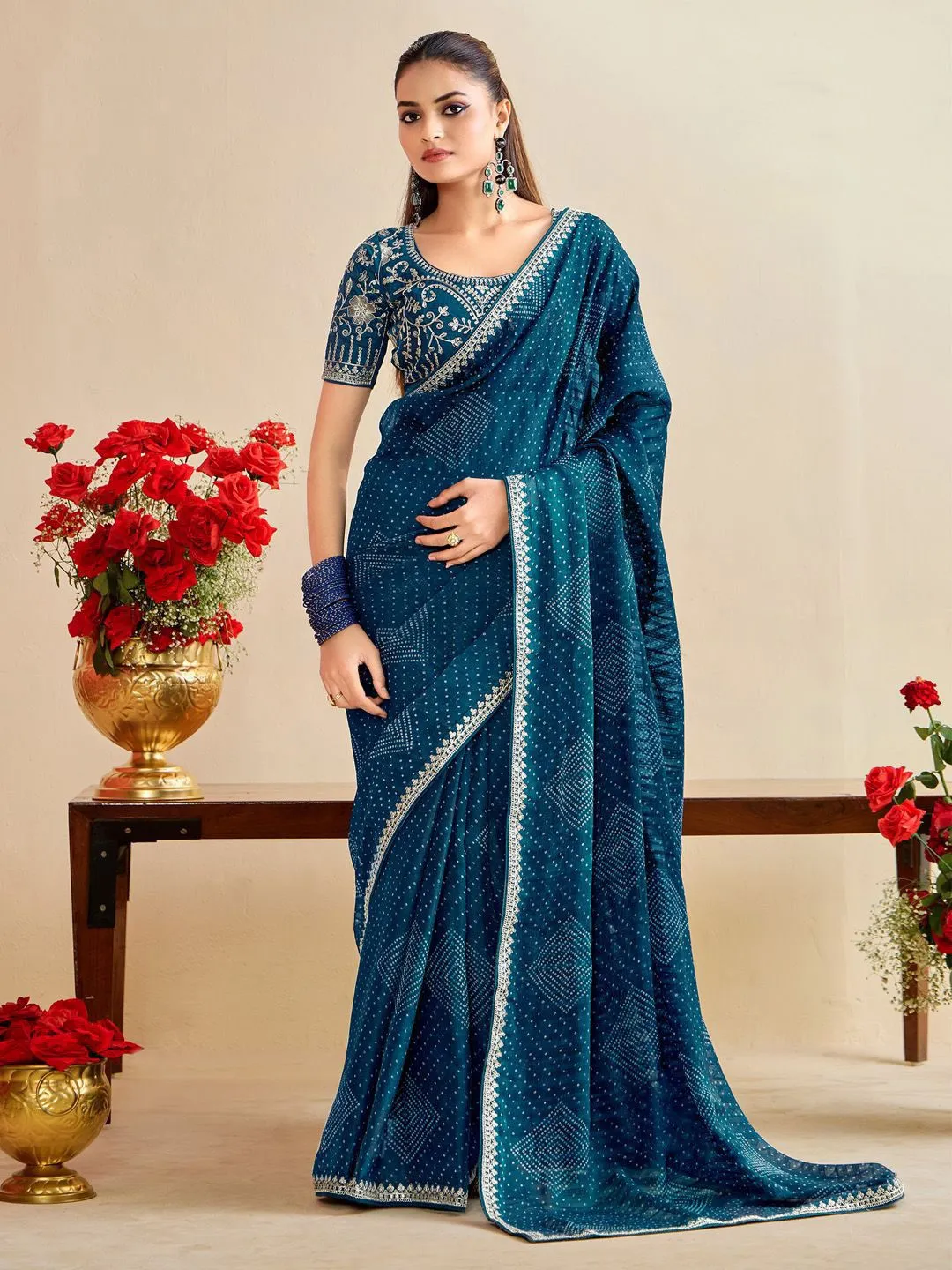 Bandhani Saree with Embroidery Blouse