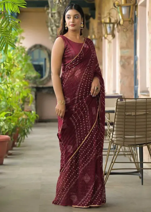 Bandhni Printed Saree with Fancy Work