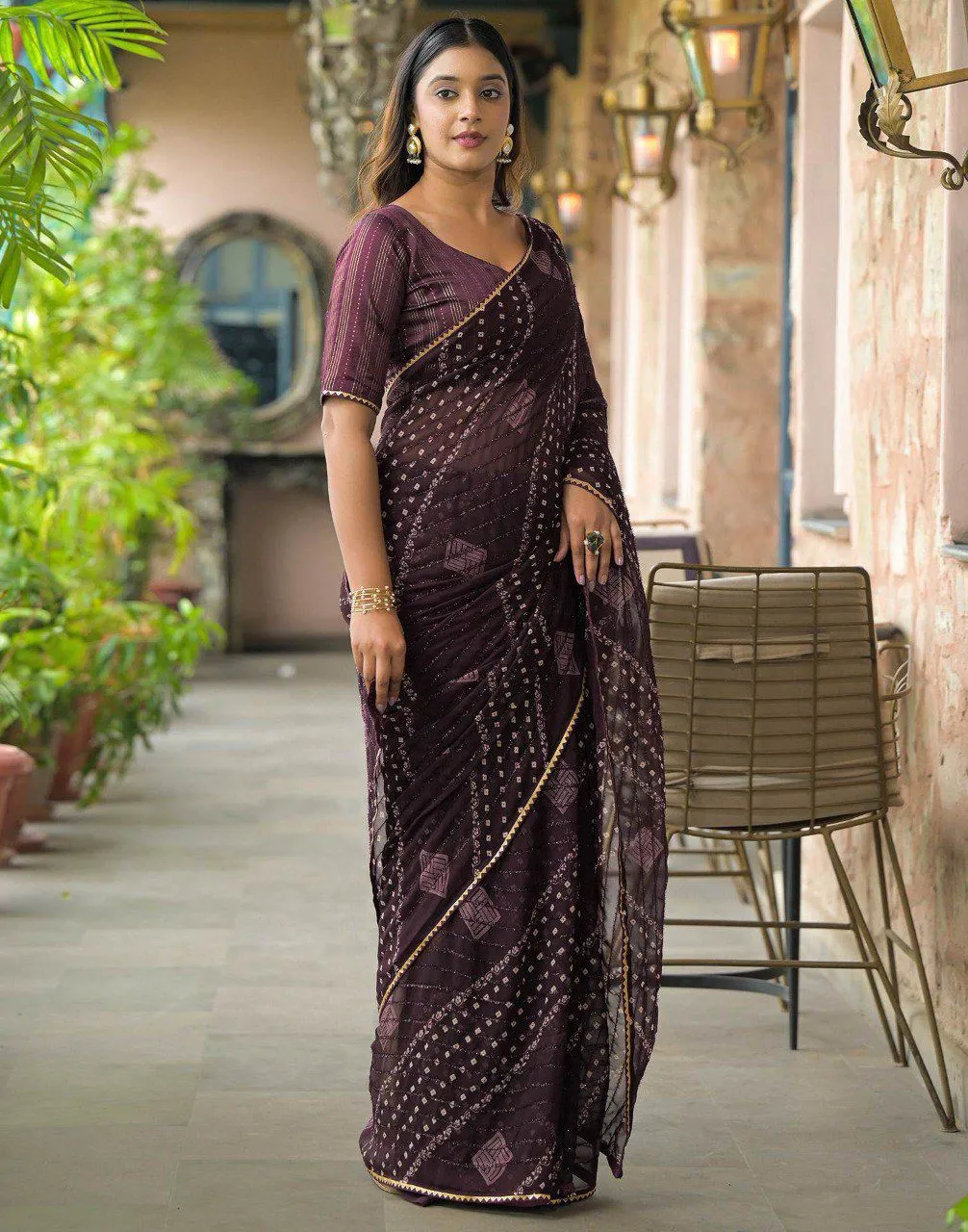 Bandhni Printed Saree with Fancy Work