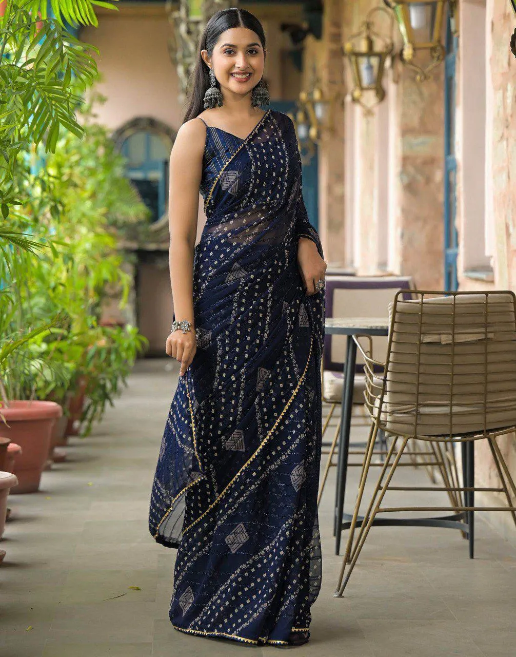 Bandhni Printed Saree with Fancy Work