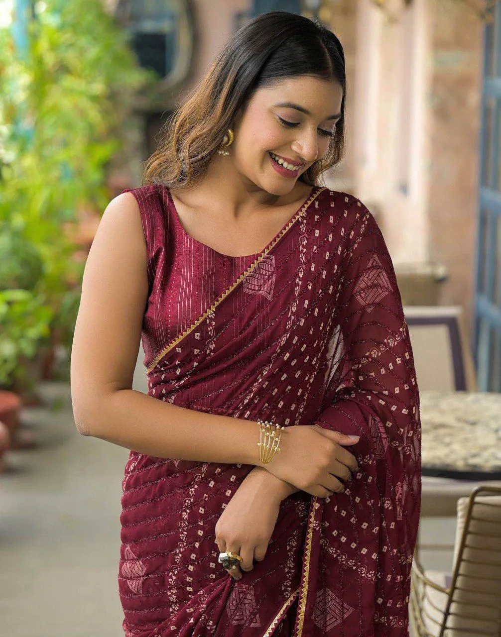 Bandhni Printed Saree with Fancy Work