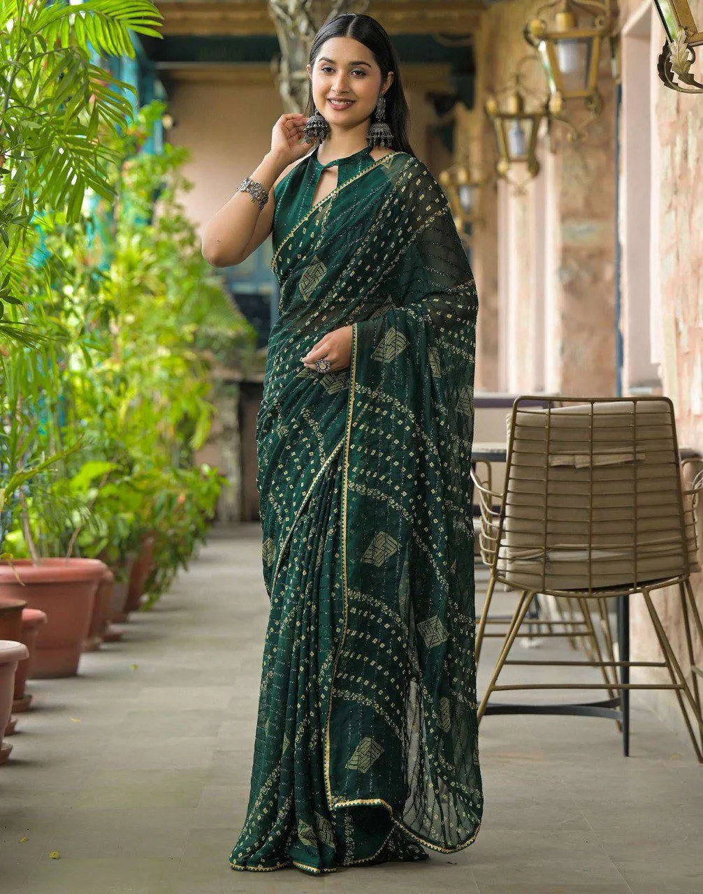 Bandhni Printed Saree with Fancy Work