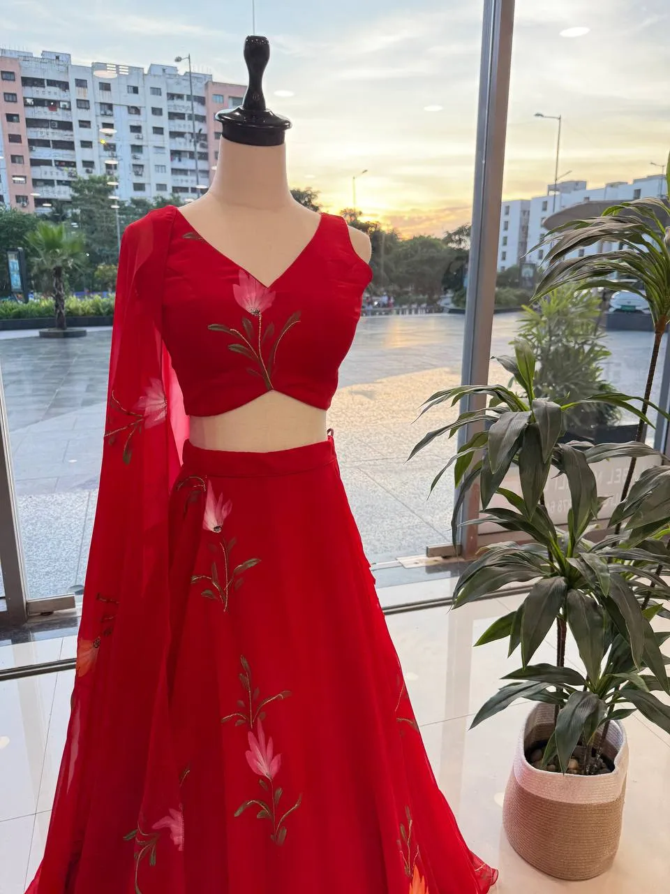 Beautiful Red Floral Big Flair Wedding Lehenga