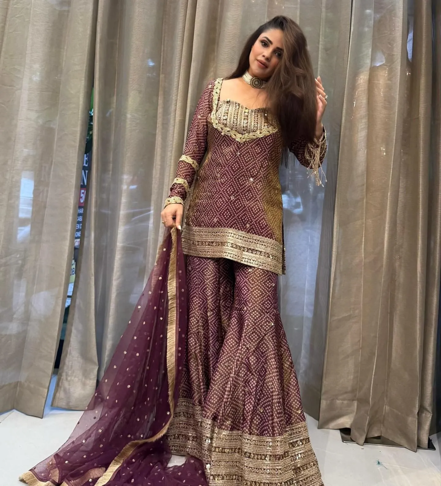 Bollywood Inspired Bandhni Sharara Salwar Suit