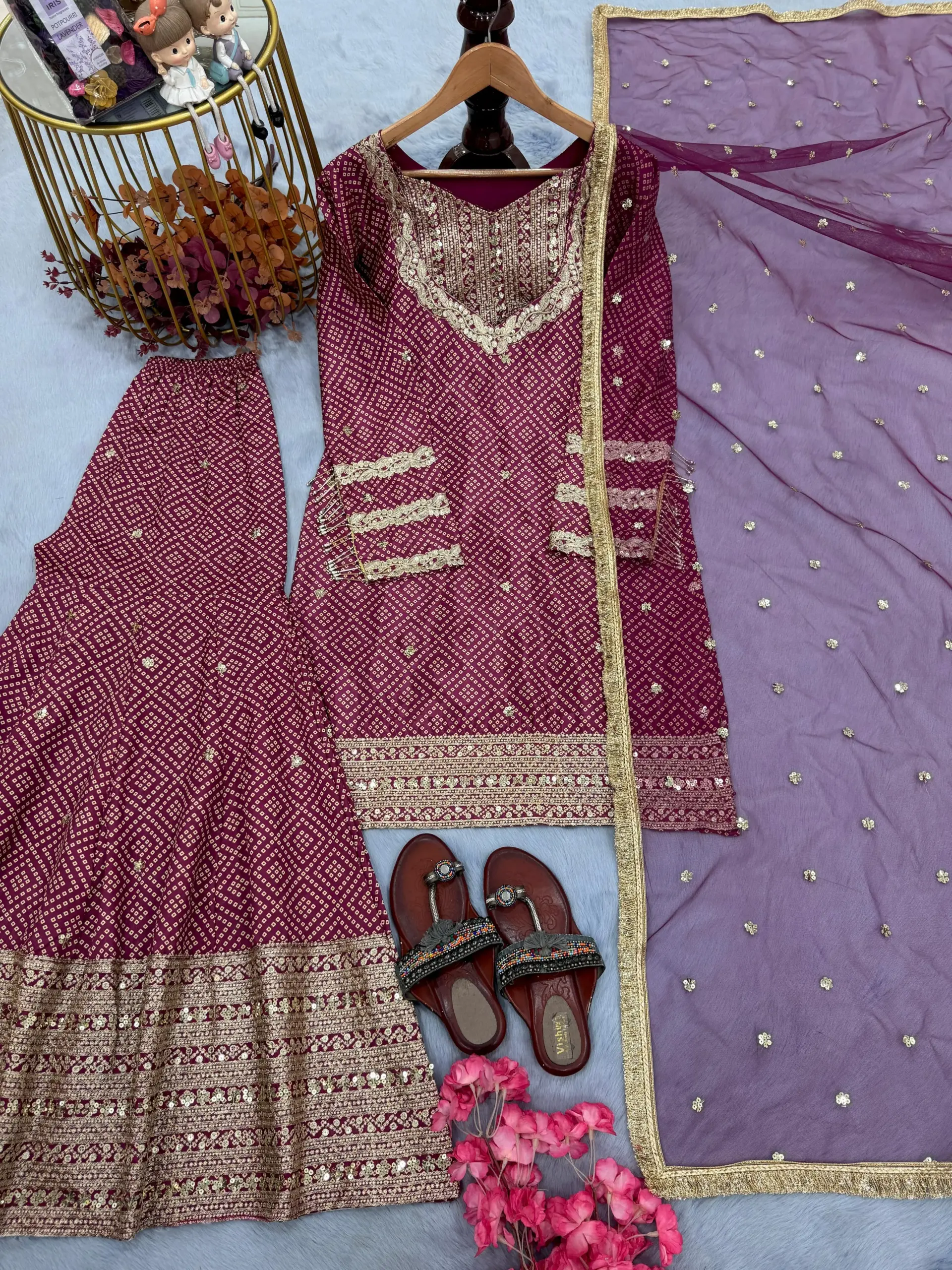 Bollywood Inspired Bandhni Sharara Salwar Suit
