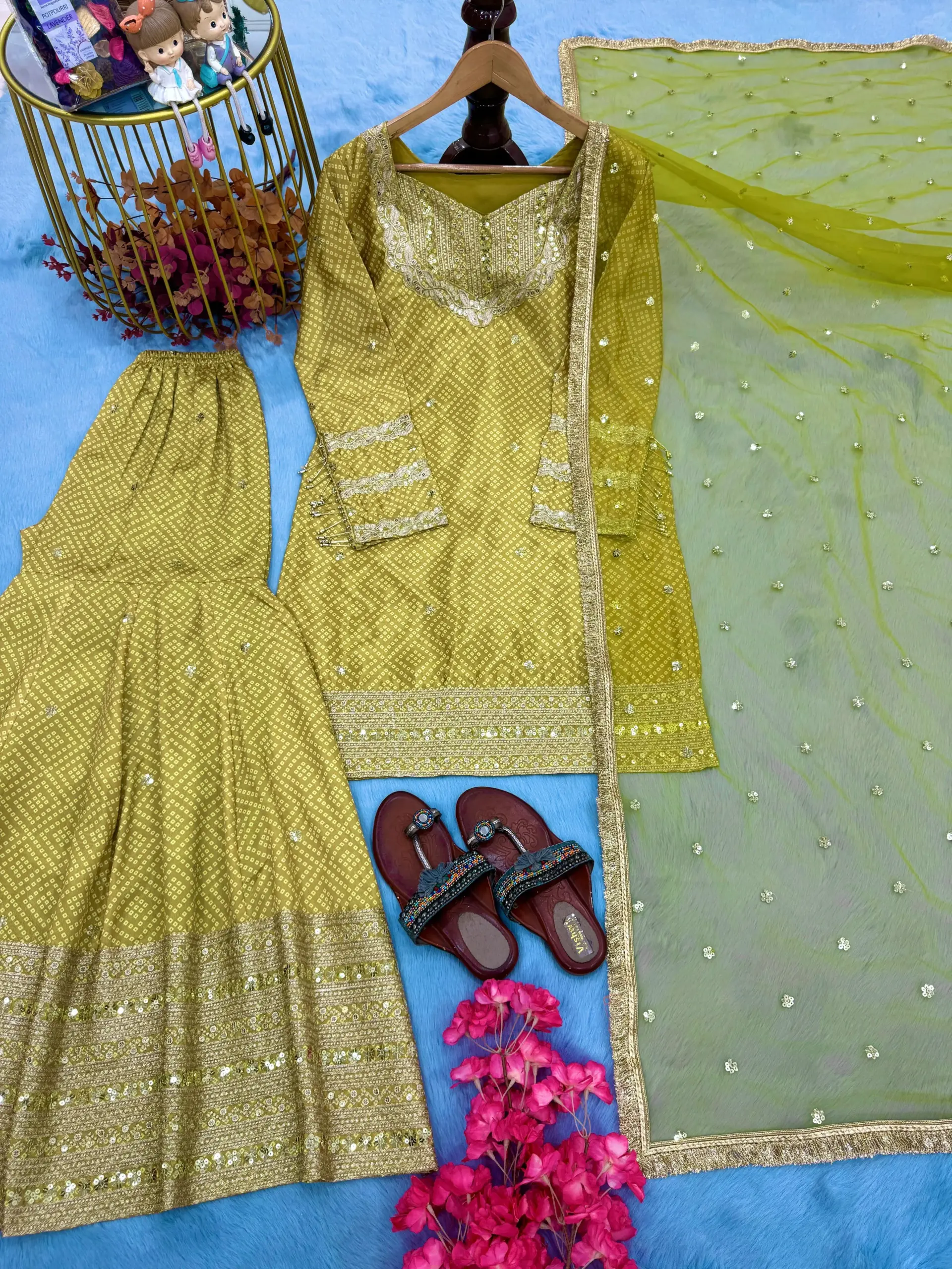 Bollywood Inspired Bandhni Sharara Salwar Suit