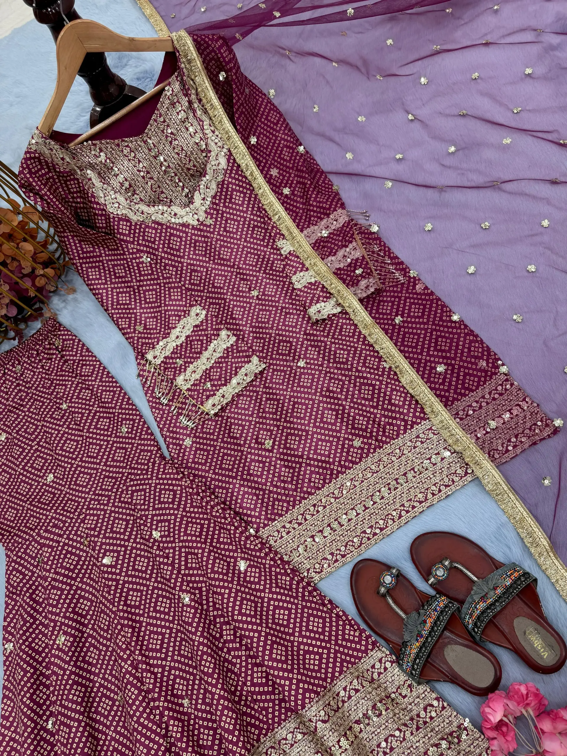 Bollywood Inspired Bandhni Sharara Salwar Suit