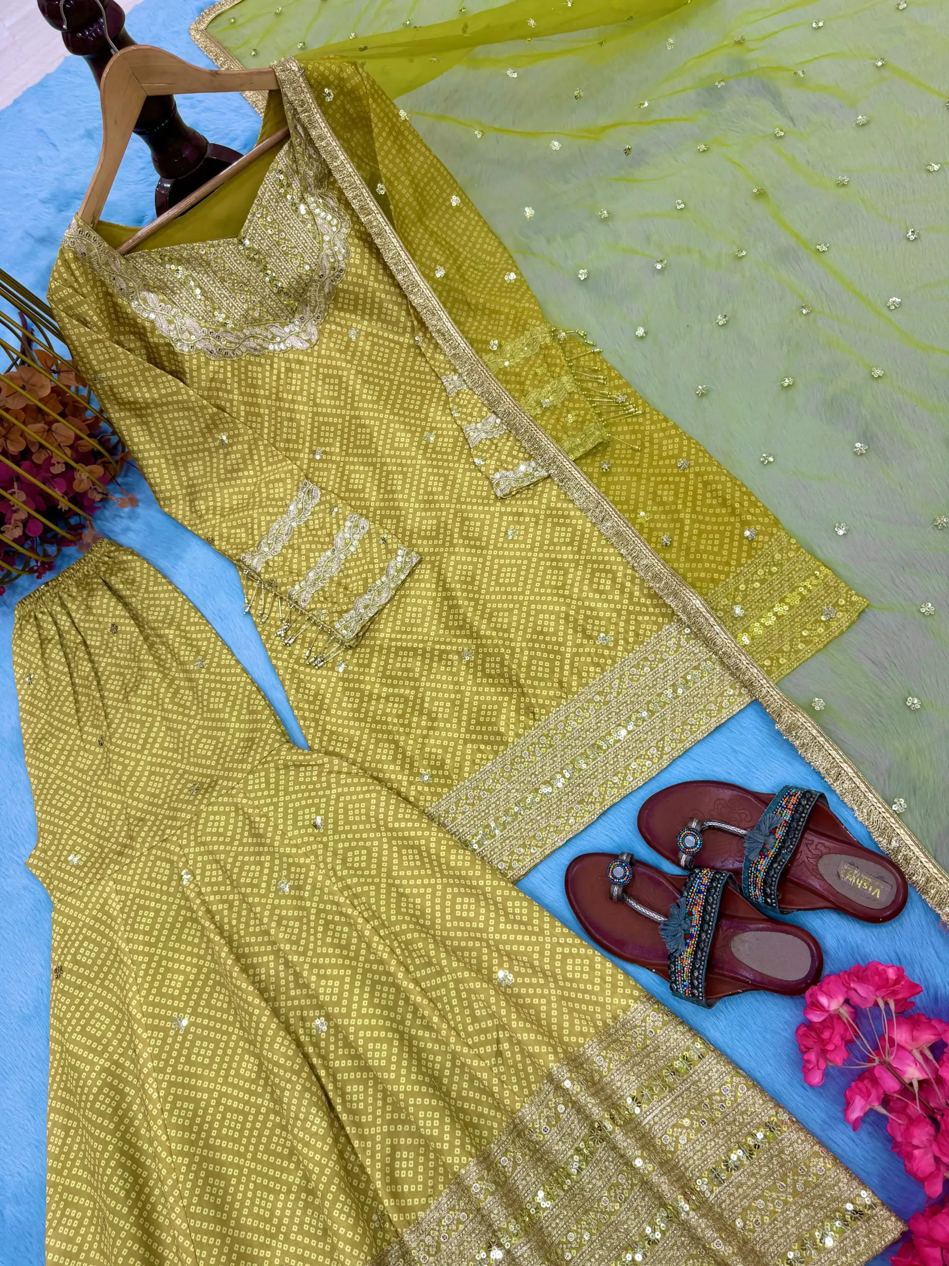 Bollywood Inspired Bandhni Sharara Salwar Suit