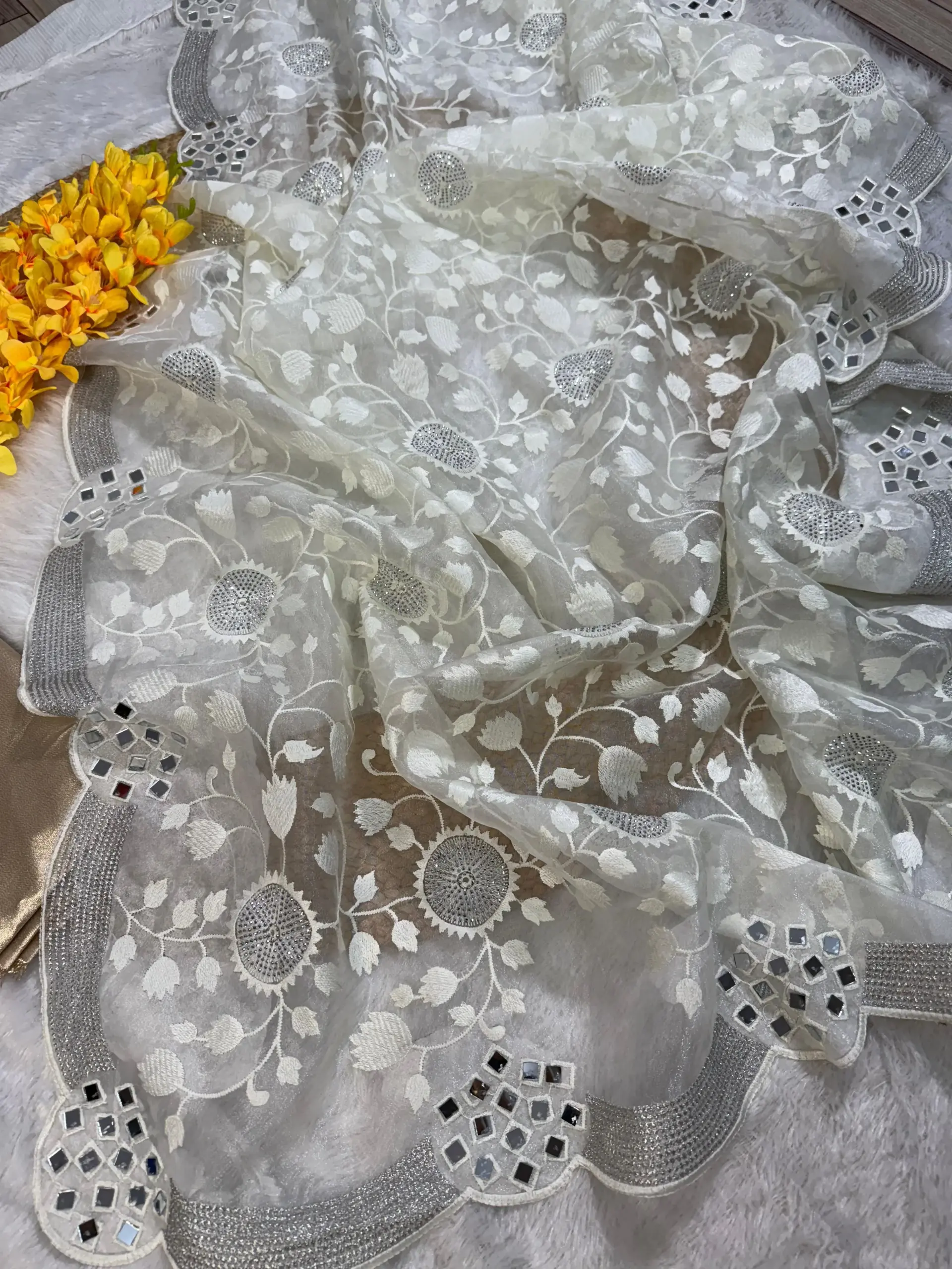 Bollywood Inspired Cream Fancy Saree