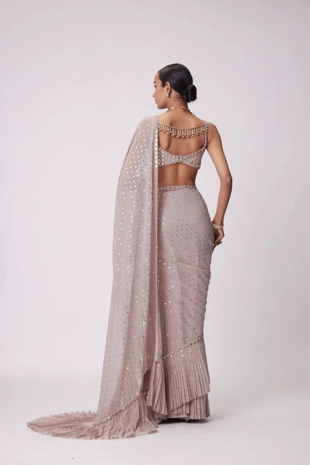 Bollywood Inspired Peach Color Mirror Saree