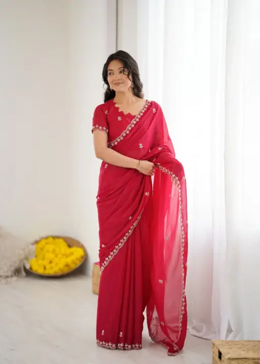 Buy Georgette Silk embroidery Saree for Festive wear