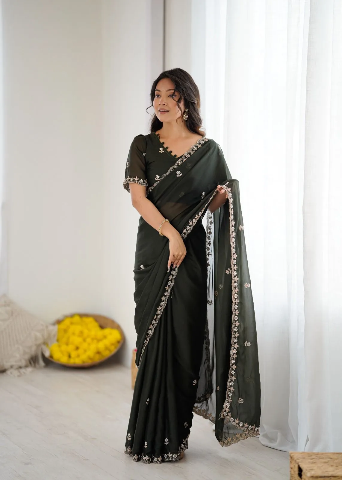Buy Georgette Silk embroidery Saree for Festive wear