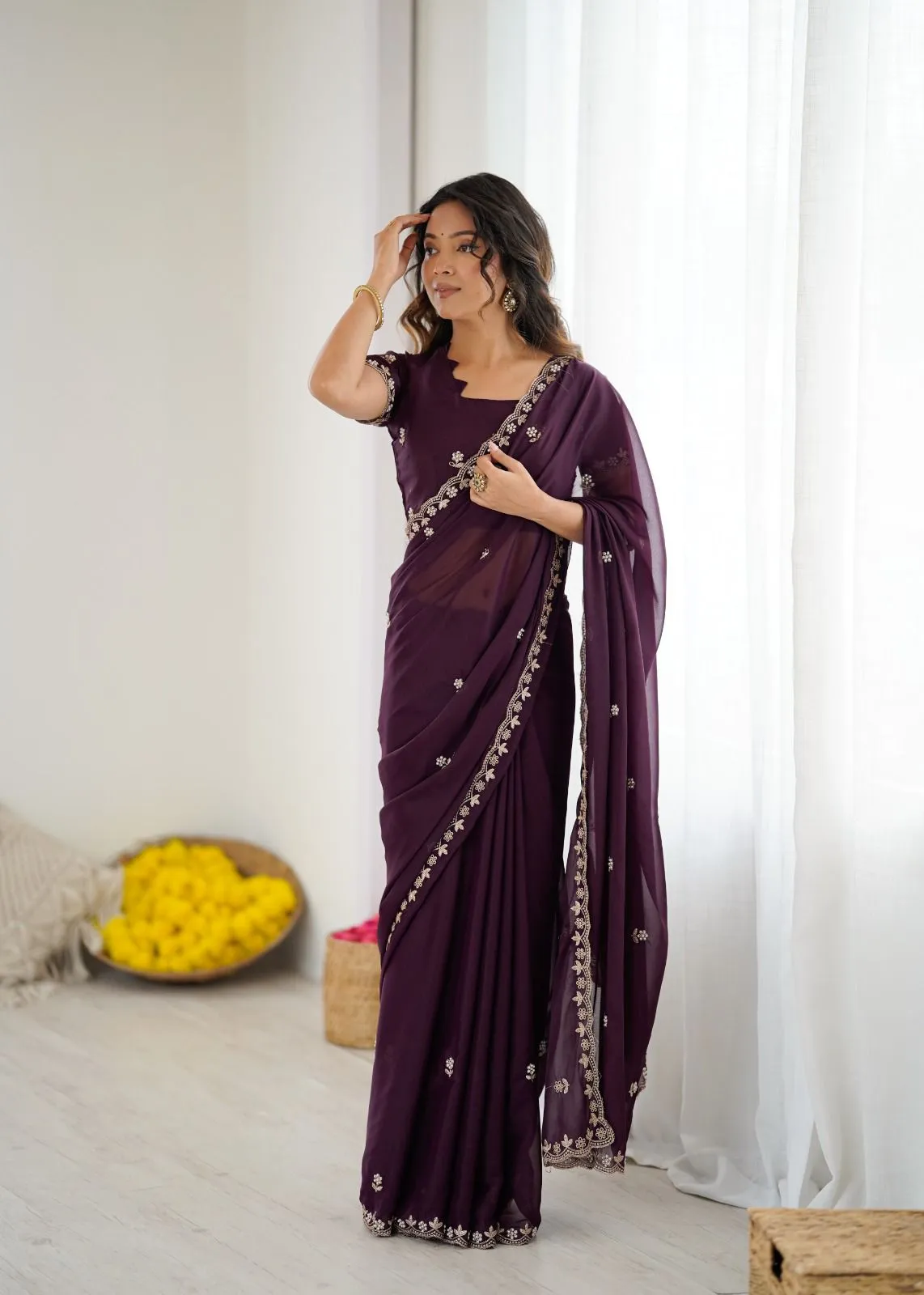 Buy Georgette Silk embroidery Saree for Festive wear