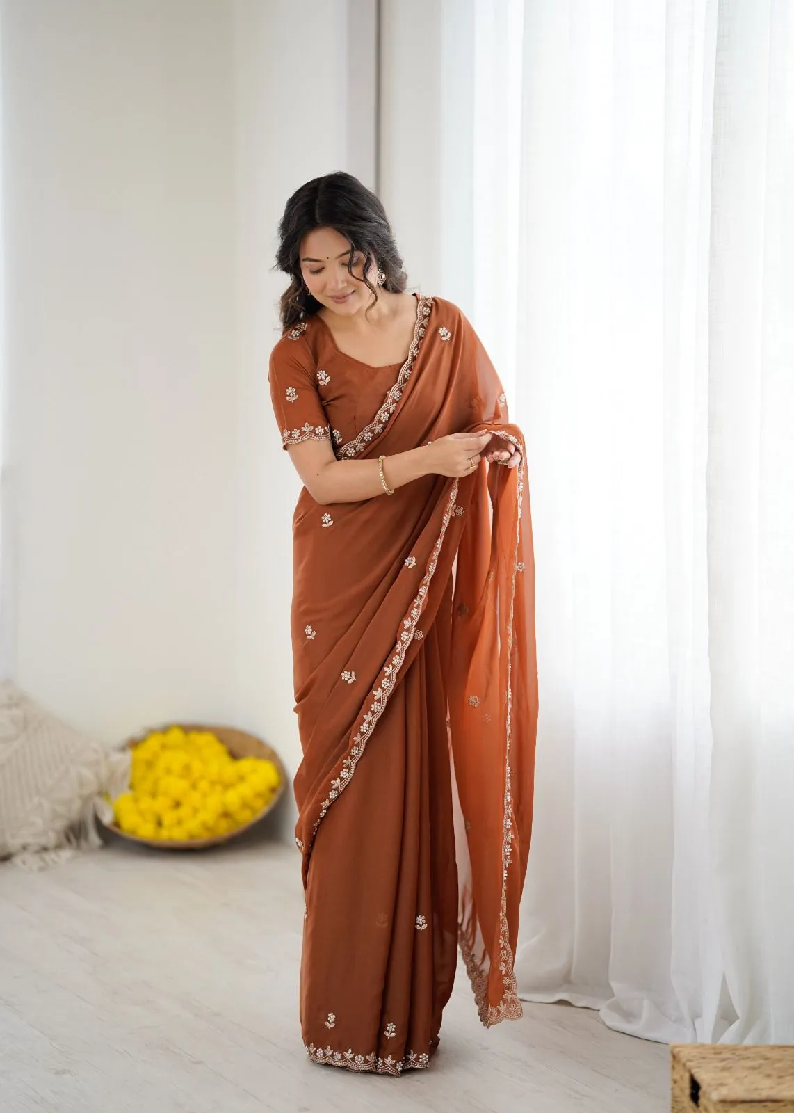 Buy Georgette Silk embroidery Saree for Festive wear