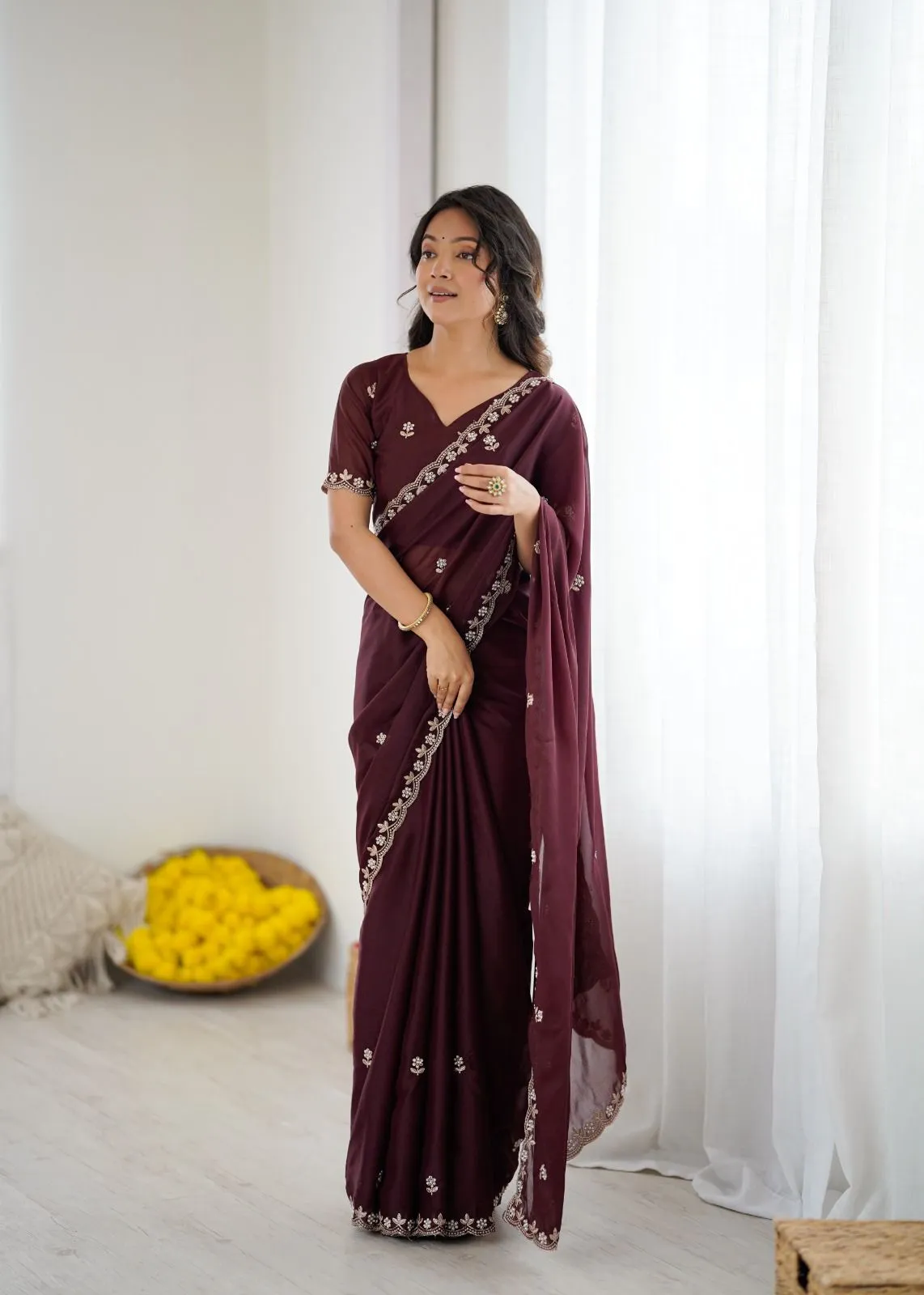 Buy Georgette Silk embroidery Saree for Festive wear