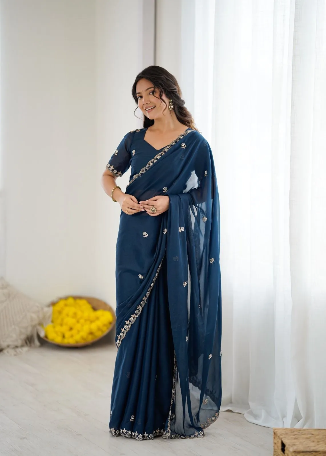 Buy Georgette Silk embroidery Saree for Festive wear