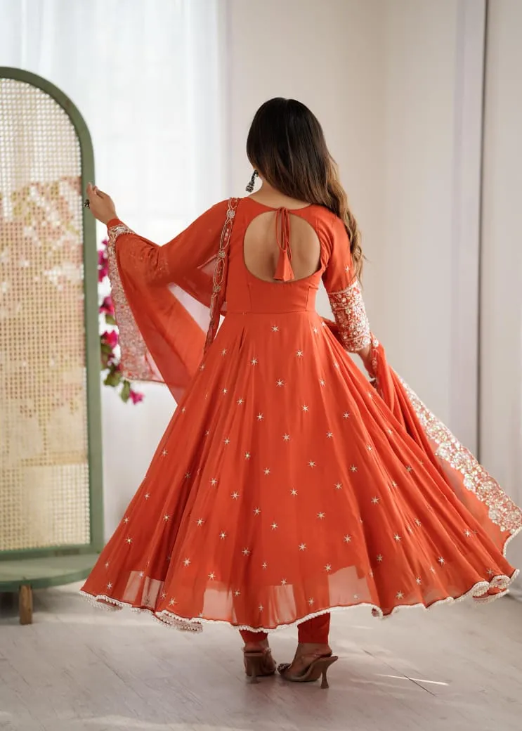 Buy Orange Color Festive Special Anarkali Gown