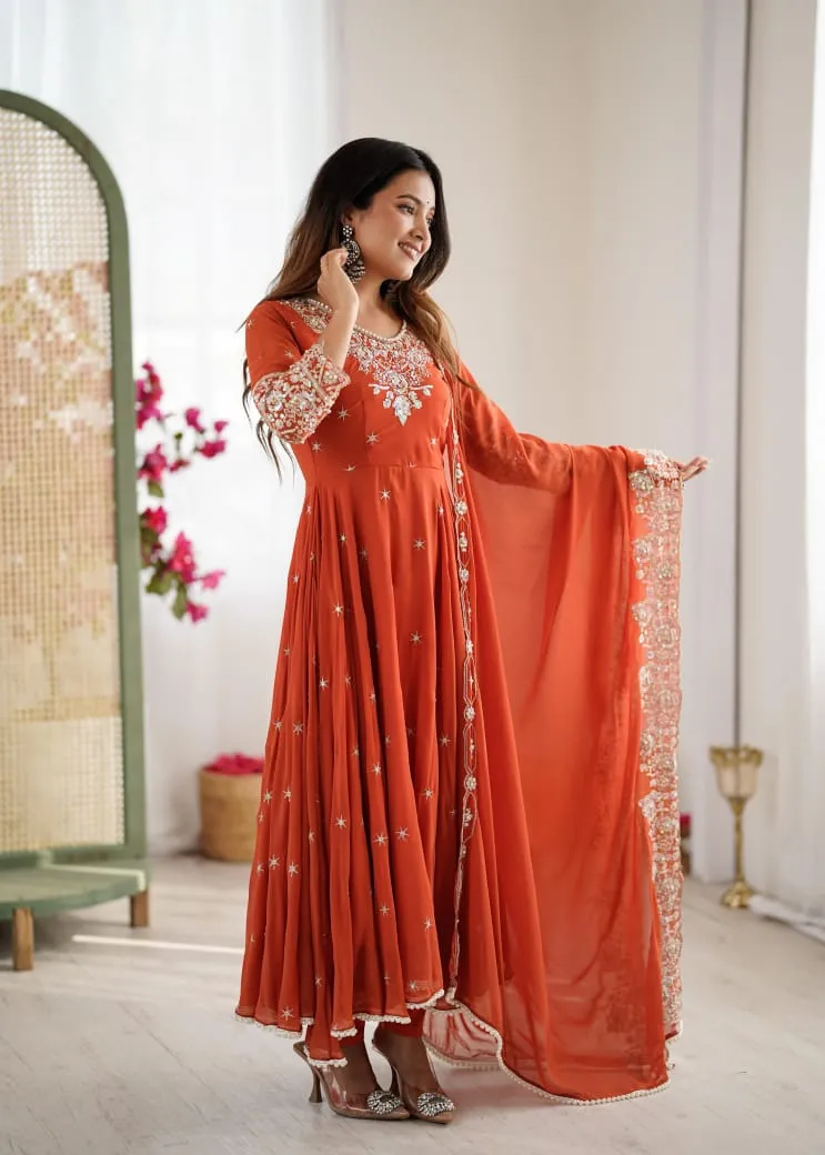 Buy Orange Color Festive Special Anarkali Gown