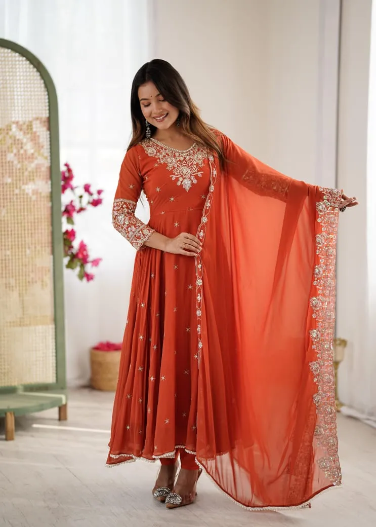 Buy Orange Color Festive Special Anarkali Gown