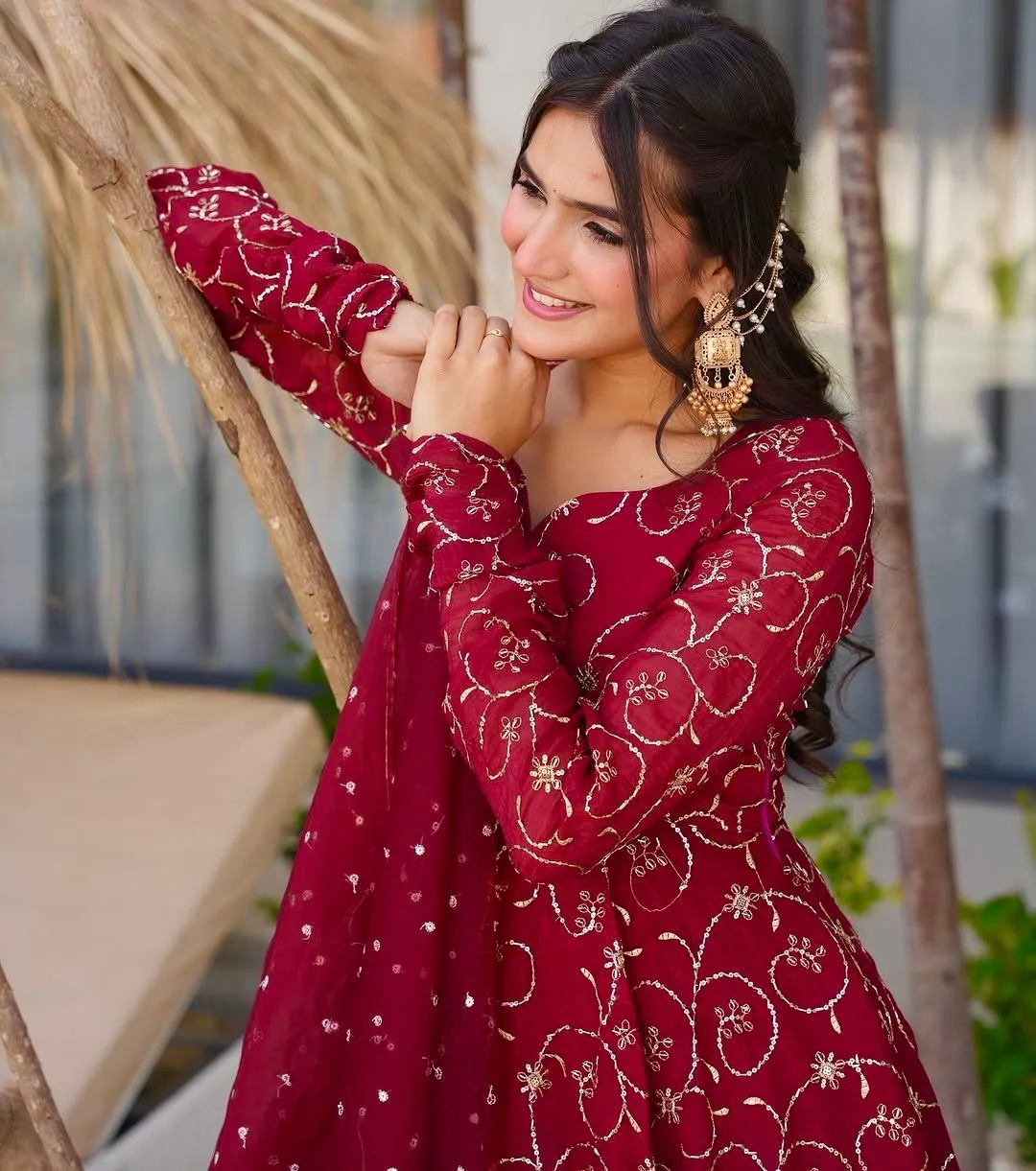 Buy Red Full Embroidery Anarkali Gown